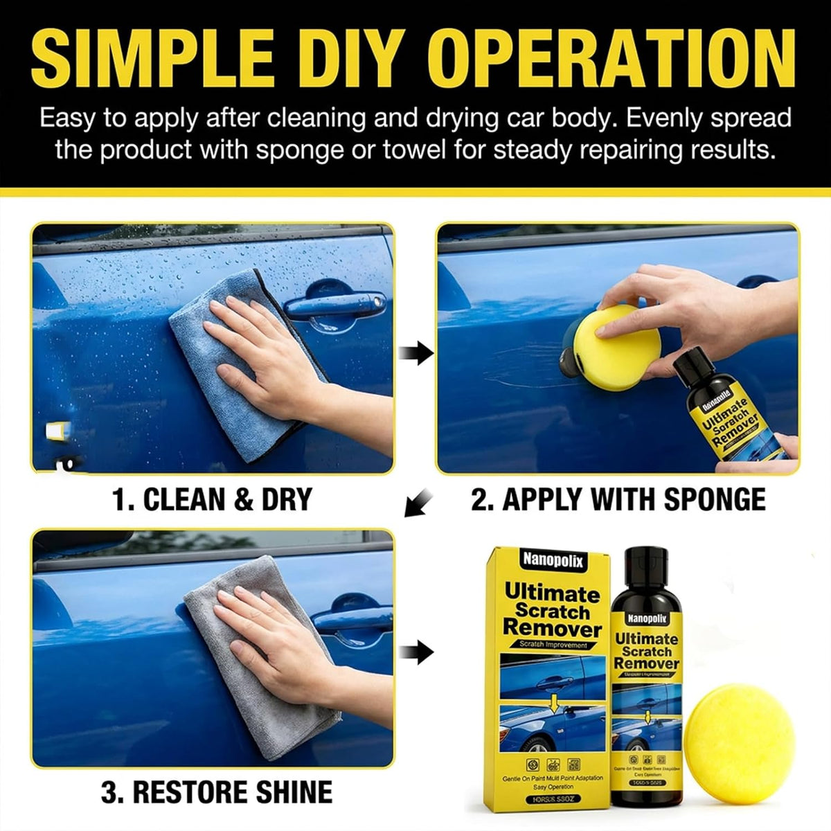Scratch Remover, Quick Fix Removal Paste for Deep Scratches, Car Scratch Remover Kit, Quick Repair Scratches and Restore Shine, All Paint Colors Polishing Kit (1pcs)