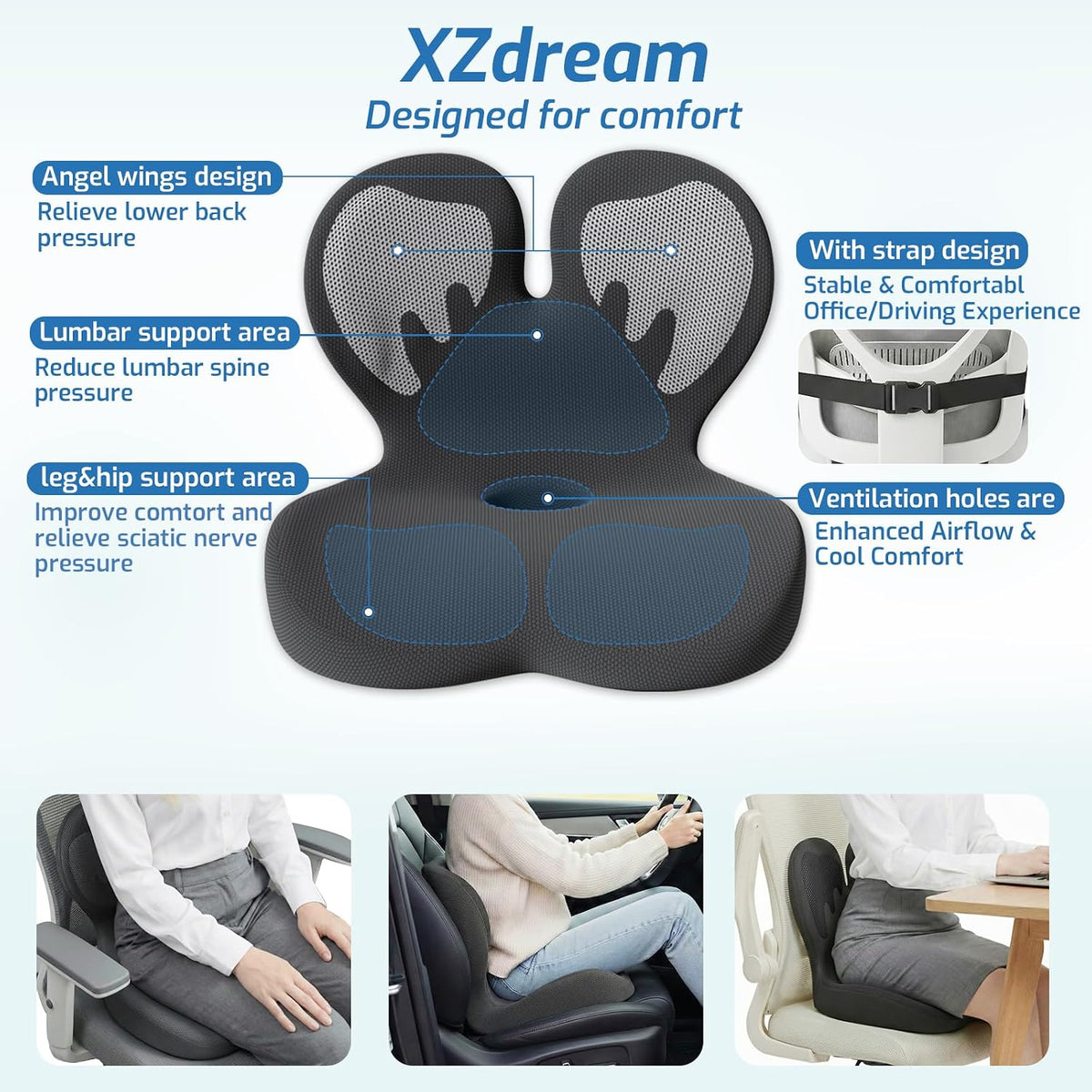 Seat Cushion with Lumbar Support Pillow,Ergonomic Chiar Cushion