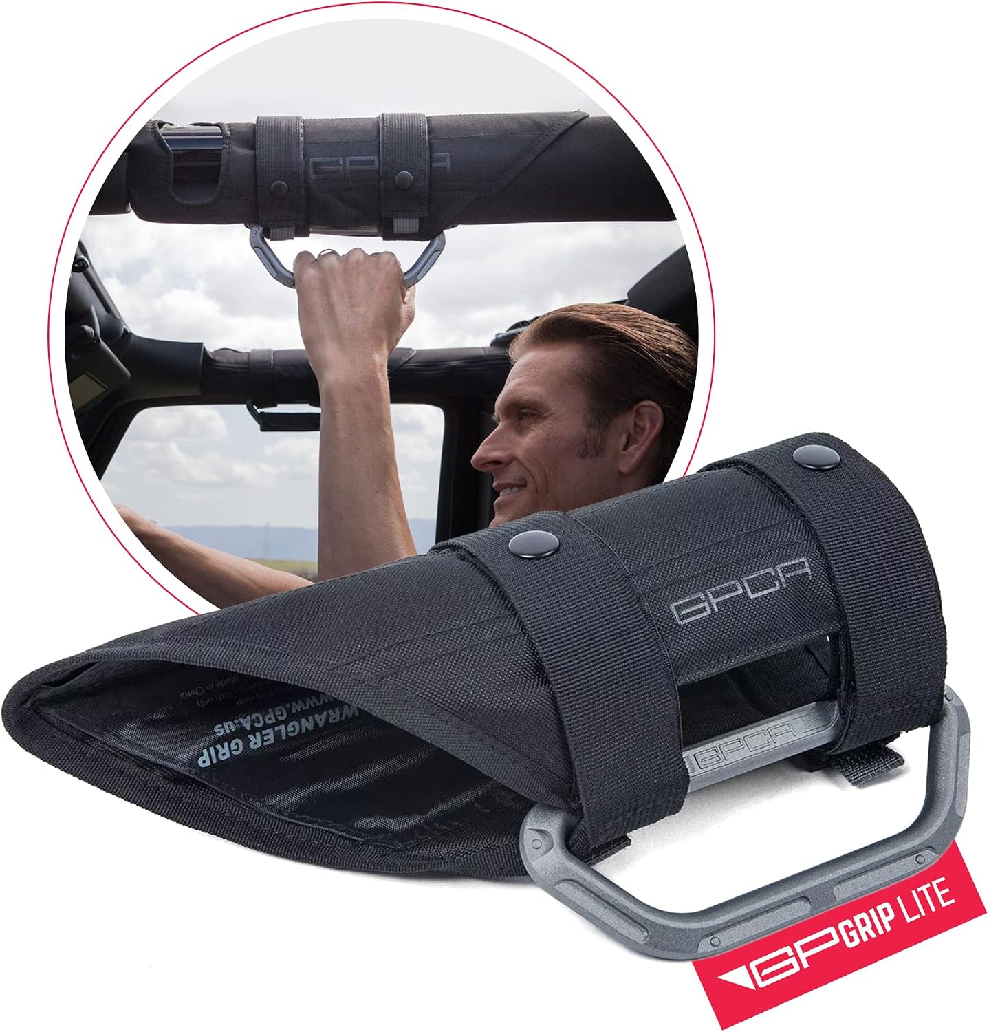 GPCA - GP Grip LITE Grab Handle, Aluminum Metal Patented Roll Bar for Jeep Wrangler 4xe, JL, JT, JK, Sport, Sahara and Rubicon 4DR/2DR 2007-2023, 1 Pair, Metallic