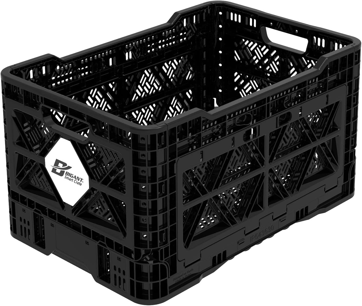 Bigant Heavy Duty Collapsible & Stackable Plastic Milk Crate-Medium Size, Olive, Stackable Open Front Organizer, Set of 1, Snap Lock Foldable Industrial Garage Storage Bin Container Utility Basket