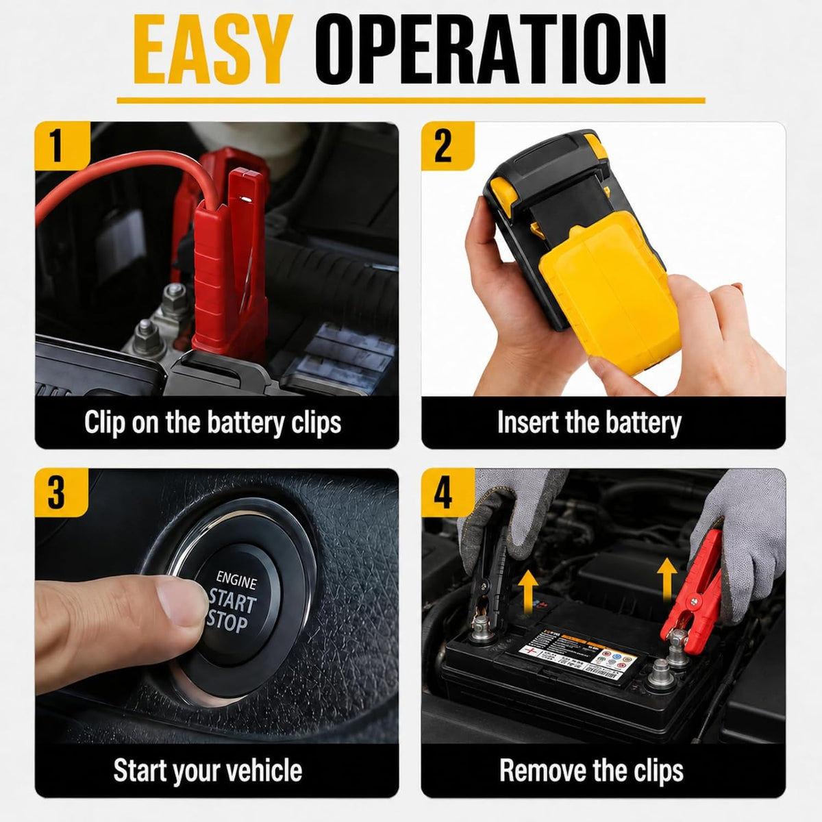 20V Battery Powered Car Jump Starter Adapter, Portable Emergency Vehicle Starter Cable Kit, Compatible with 20V MAX Battery, Compact Backup Solution for Cars and SUVs