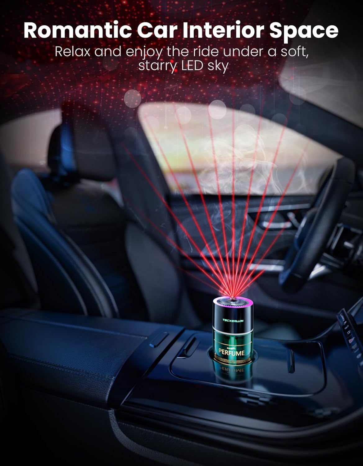 TECXERLLON Smart Car Air Freshener Diffuser with Star Light, 120ml Perfume, Long Lasting, Auto On/Off, 4 Mist Modes, Rechargeable Car Aroma Diffuser Aromatizante Para Carro for Home, Office-Cologne