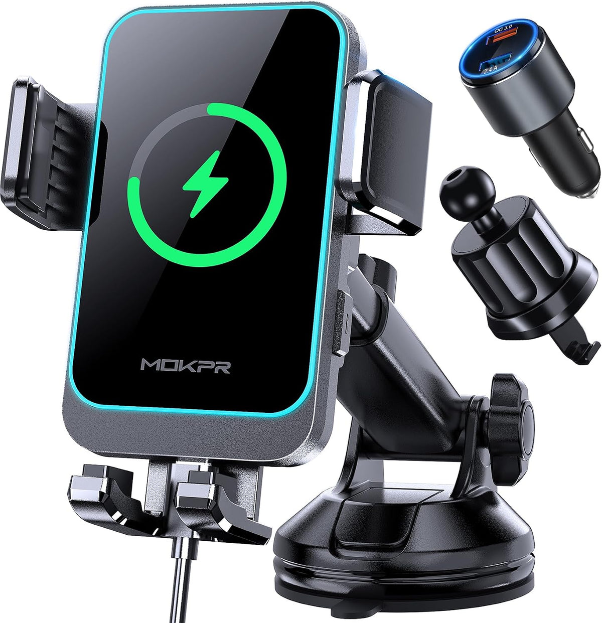 Wireless Car Charger, MOKPR 15W Auto Clamping Car Phone Holder Charger