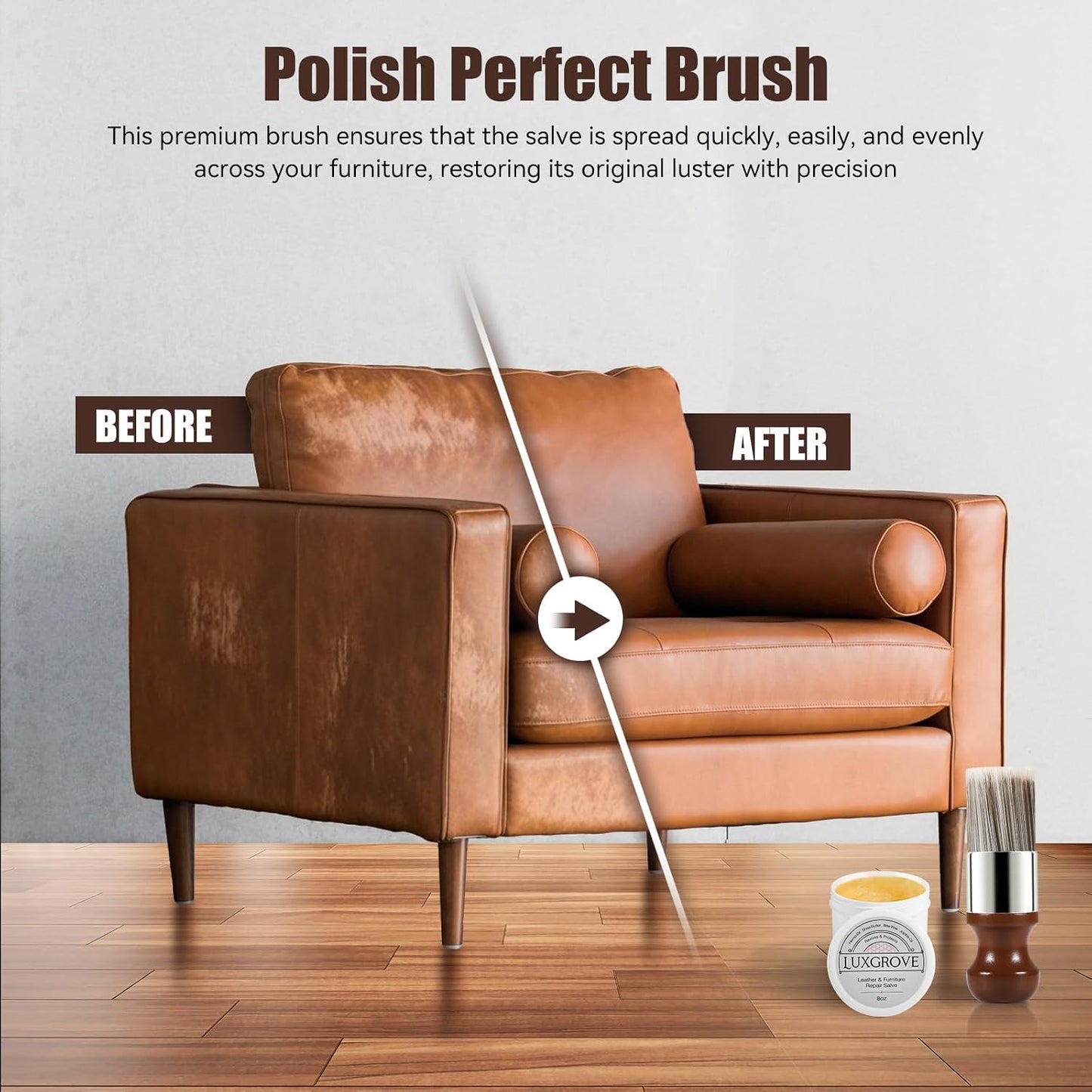 LUXGROVE® Leather & Furniture Polishperfect Brush, Salve Brush for Furniture, Leather & Wood Care Cleaning Brush with Comfortable Handle & Soft Bristles Wax Brushing Tool for Home Car Interiors