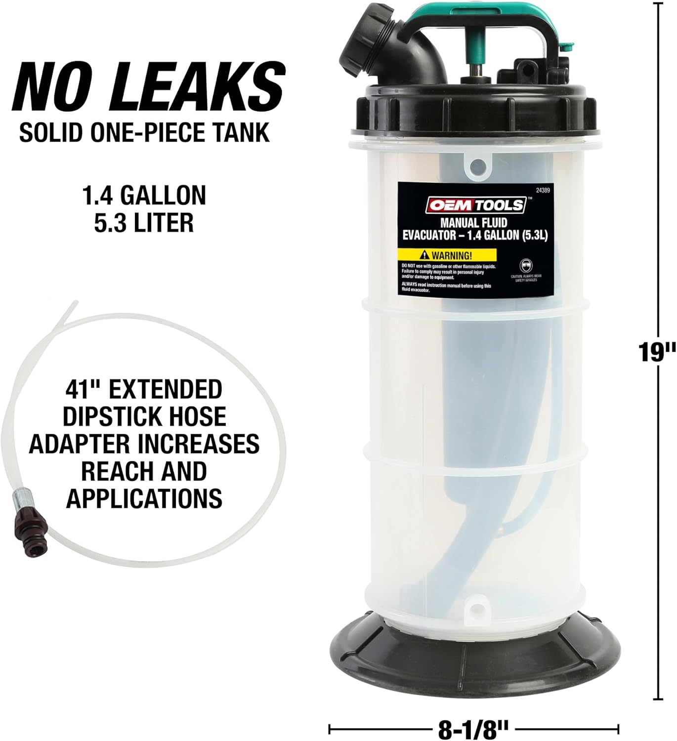 OEMTOOLS Manual Fluid Extractor Pump, 5.3L Oil Extractor, 5-Foot Hose