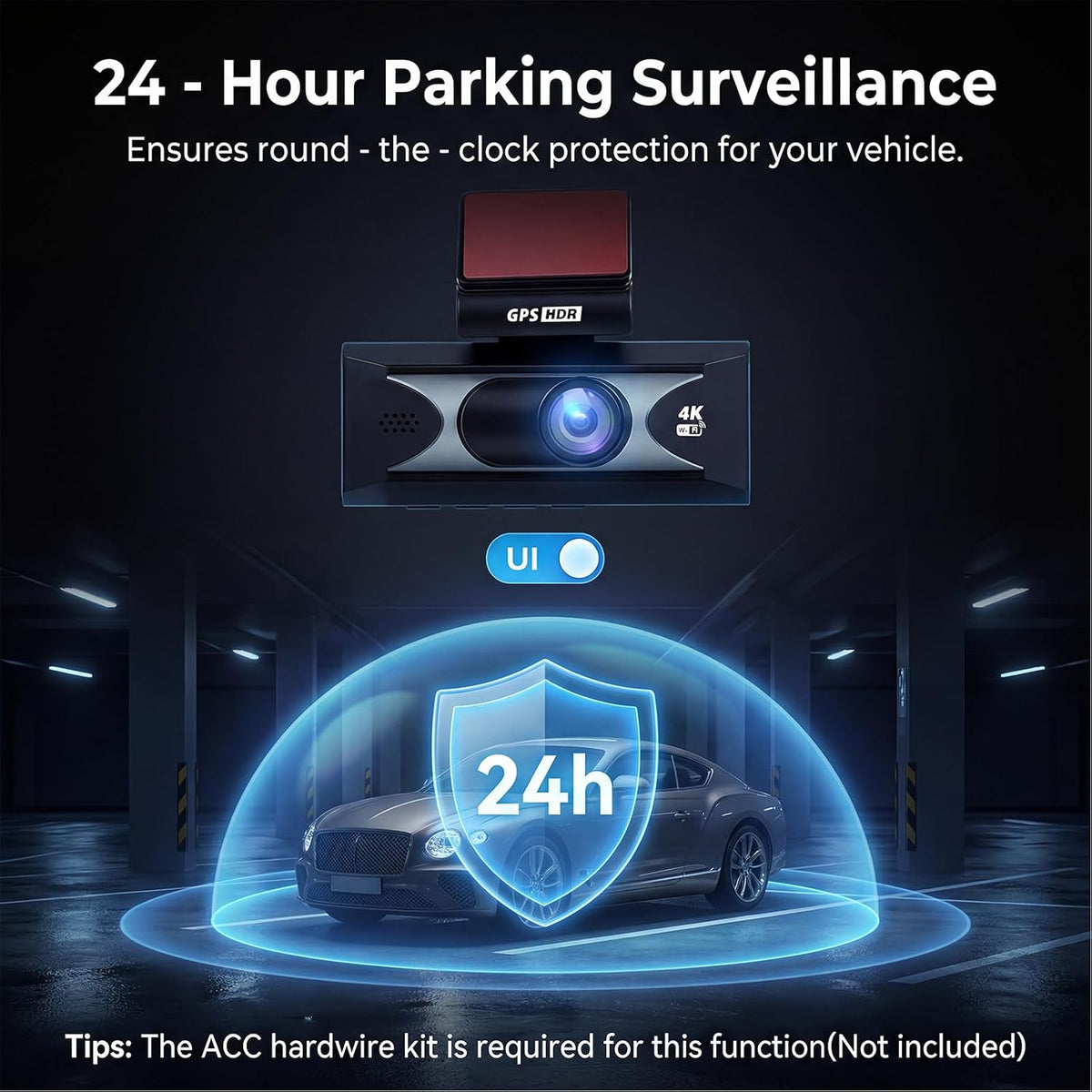 4K Dash Cam Front and Rear 64GB Card Included with Dual Band WiFi, GPS, 64GB Card, 3.16'' Dash Camera, G-Sensor, 24 Hours Parking Monitor, Loop Recording, Night Vision, ADAS