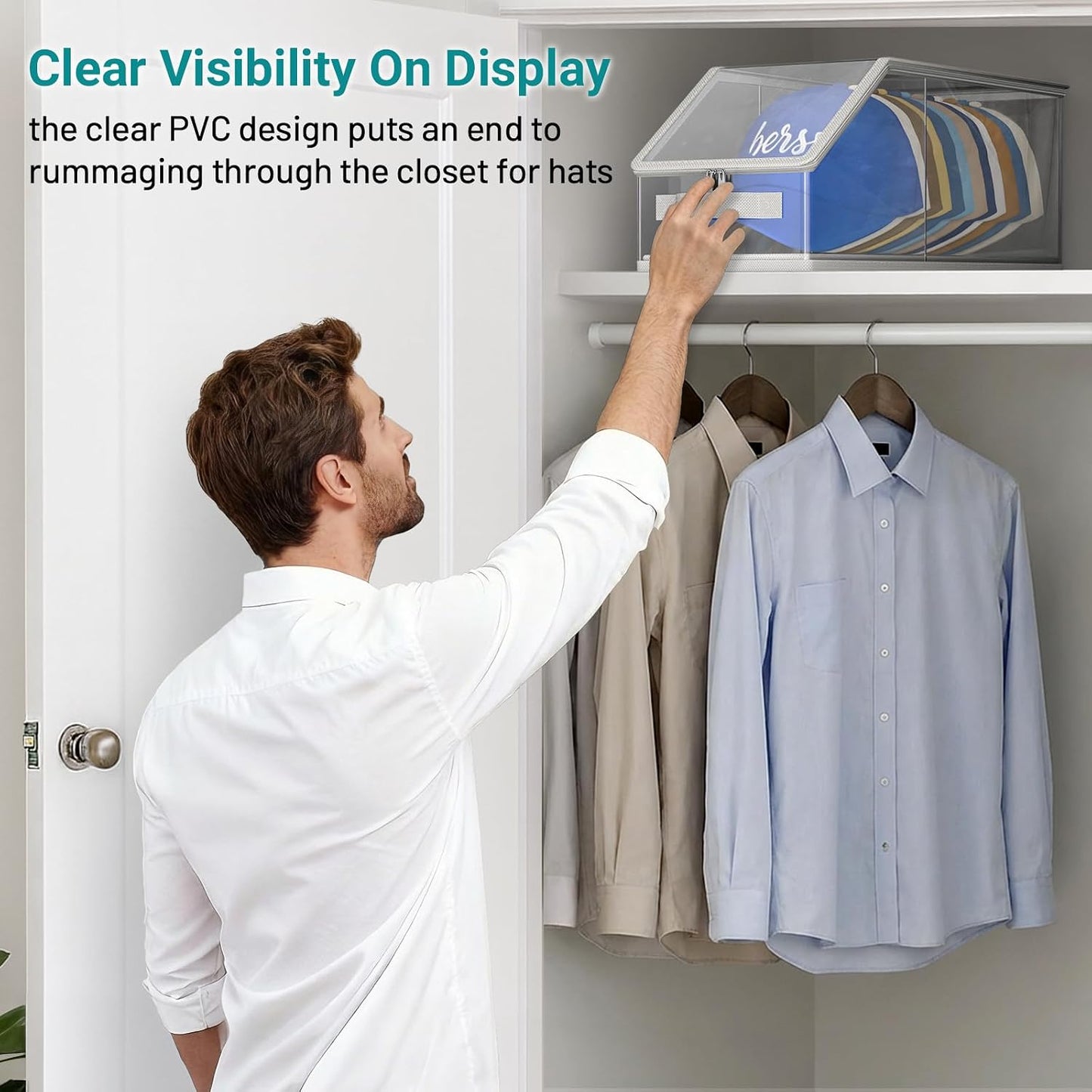 AOODA 2PCS Stackable Hat Storage for Baseball Caps, Clear Hat Organizer for Closet Holds up to 24 Caps, Men‘s Hat Box Display with Cardboard (Grey)