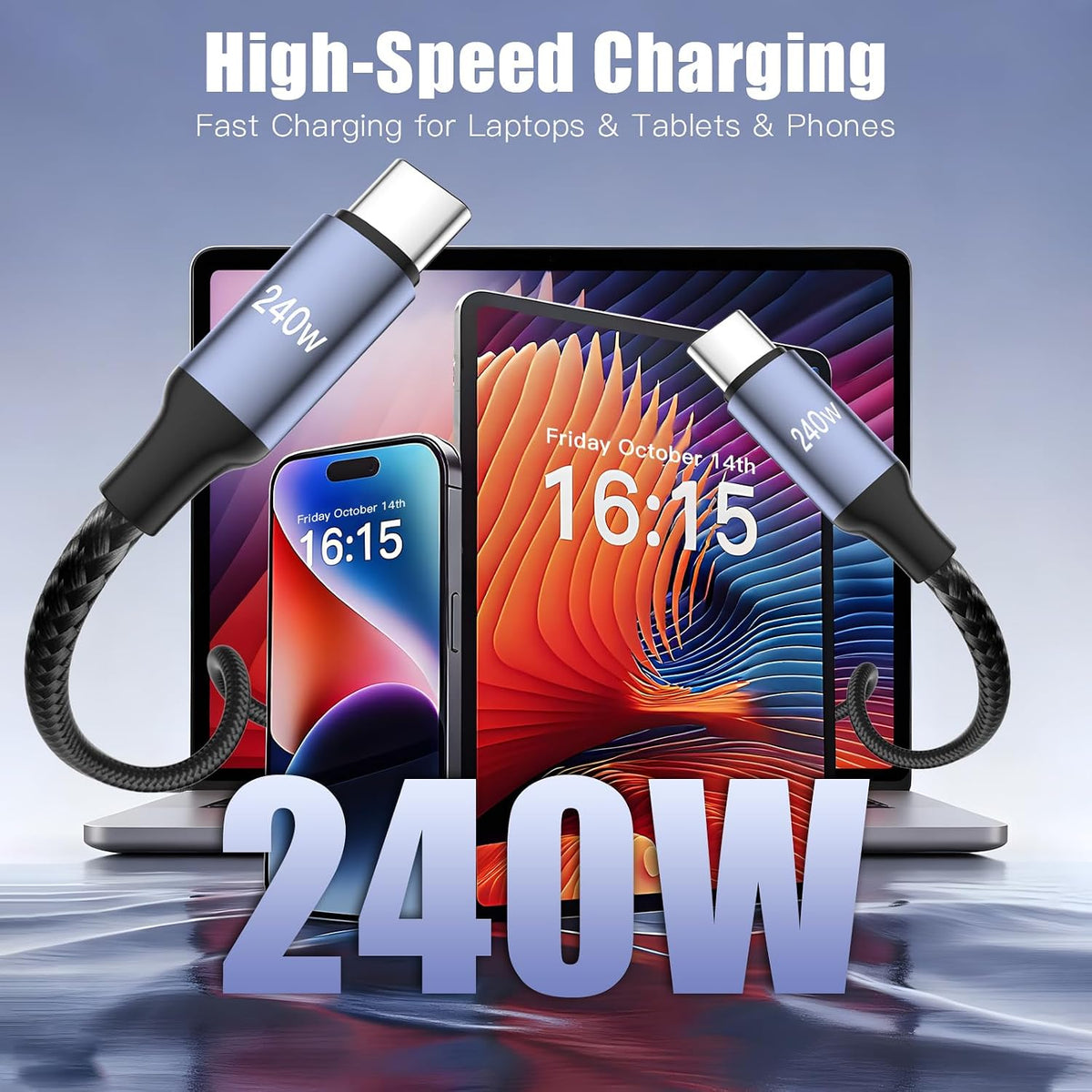 ROADRESS 240W USB C to USB C Cable Coiled, Braided Type C Charger for Car