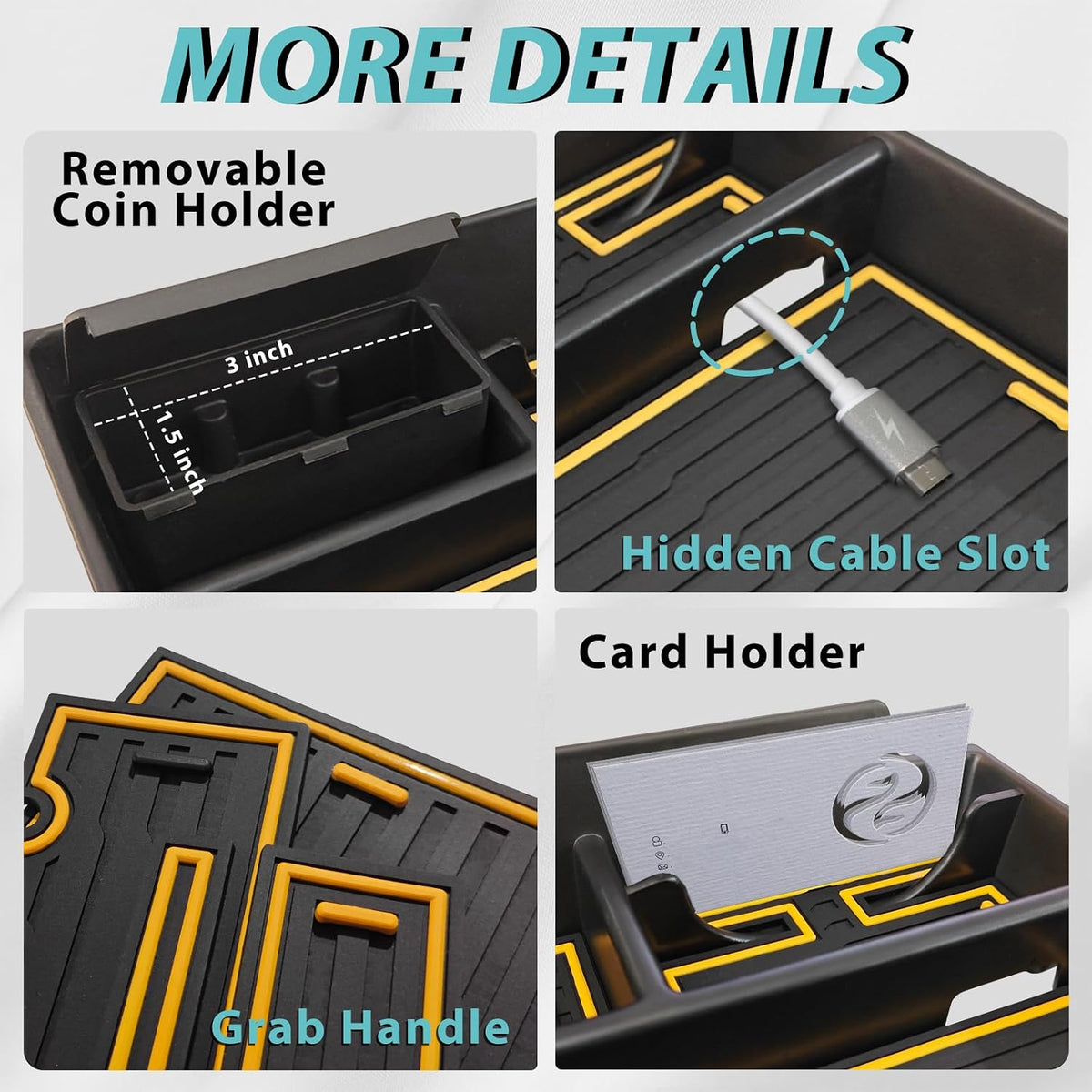 BestEvMod Center Console Organizer for 2022-2026 Rivian R1T/R1S (V3 Yellow)
