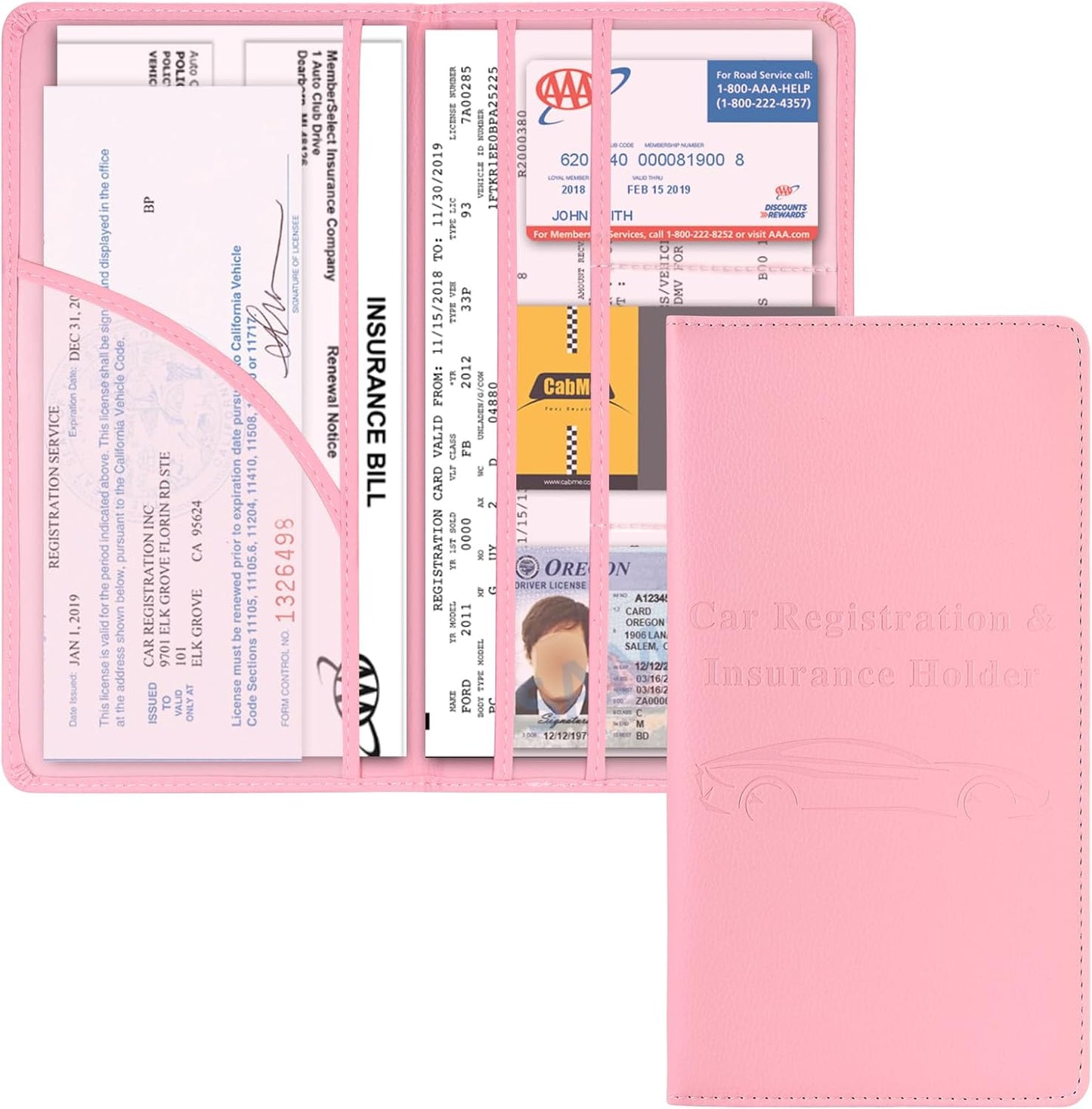 Cacturism Car Registration and Insurance Holder, Car Accessories Vehicle Glove Box Car Organizer Women Car Accessories with Magnetic Shut for Cards, Essential Document, Driver License, Pink