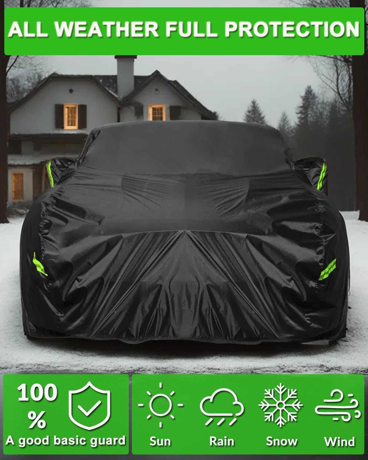 Car Cover Custom Fit for Ford Mustang 2005-2026, Waterproof All Weather GT Cover Outdoor Dustproof Shelby Coupe Cover with Door Zipper Black