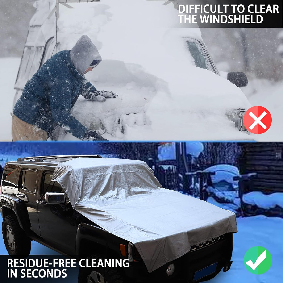 PIUGILH Car Windshield Snow Cover Compatible with Hummer H2 2003-2009/H3 2005-2009,Windshield Snow Ice Cover Sun Cover,All Weather Dustproof Windshield Cover,Protects Windshield from Rain, Sun, Frost
