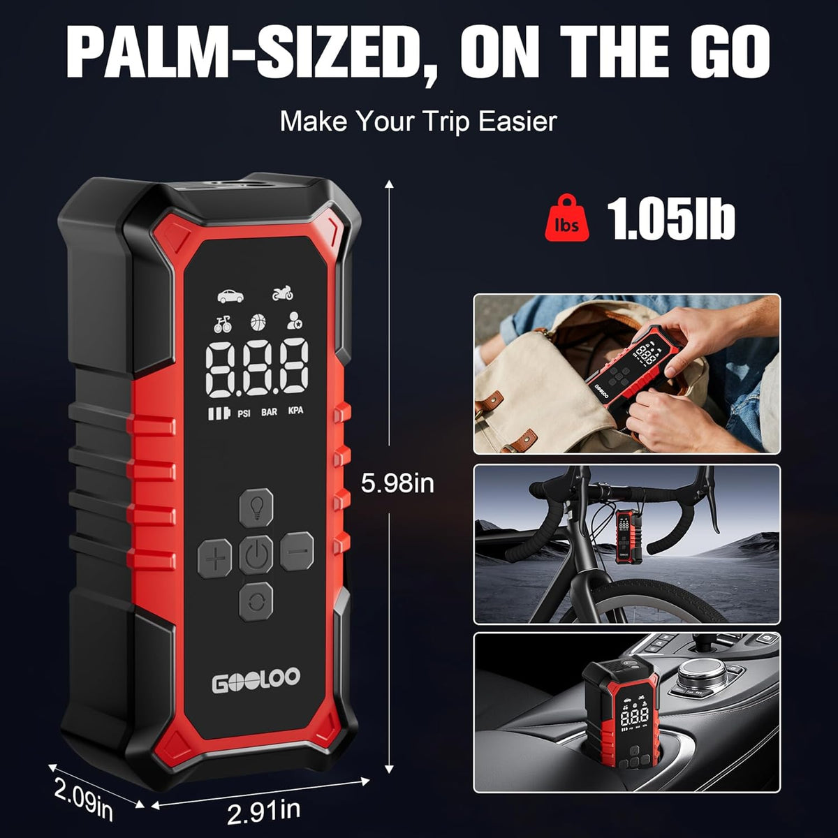 GOOLOO A6 Gear 160 PSI & 7500mAh Tire Inflator Portable Air Compressor