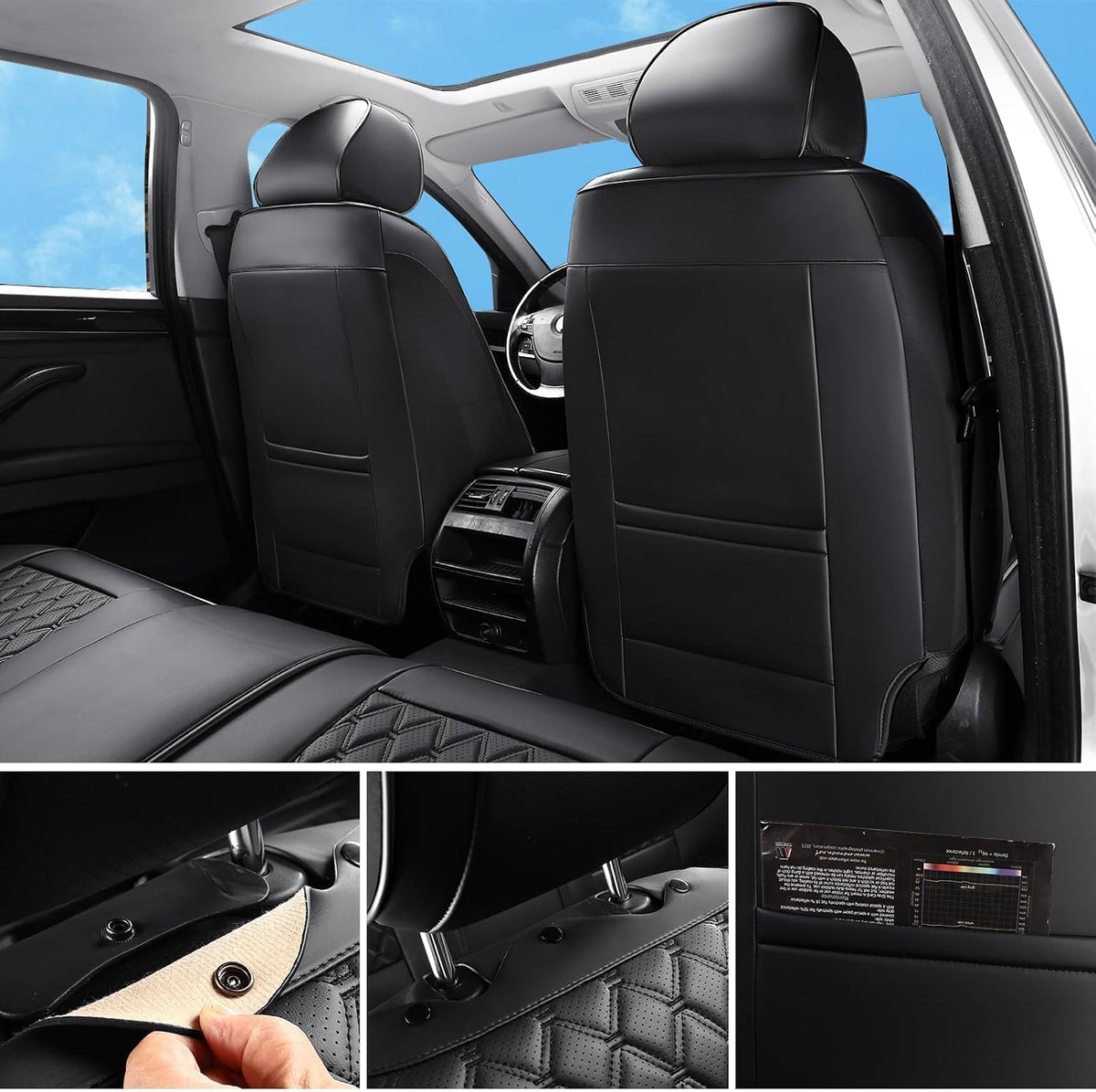 Car Seat Covers Full Set,5 Seat Leather Seat Covers for Cars,Front Seats and Back Seat Cover,Waterproof Car Seat Cushion Protectors,Universal Fit for Most Cars SUV Trucks(Black, Full Set)