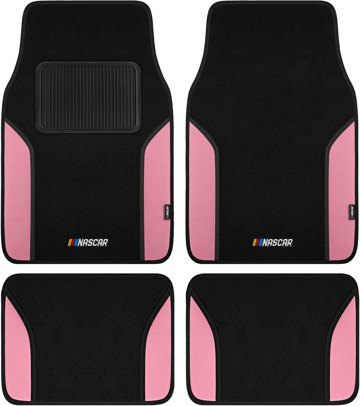 NASCAR Car Floor Mats, Carpet & Pink Leather Design Car Mats, Universal-Fit All-Weather Car Floor Mats with Built-in Heel Pad & Anti-Slip Backing, Durable Odorless Automotive Interior Accessories