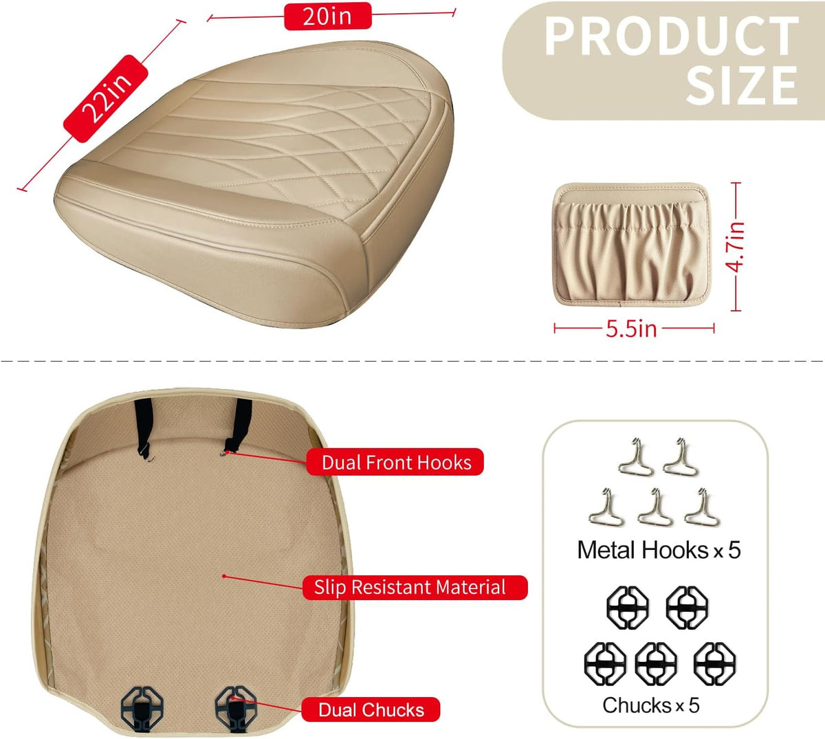 BEITK 2 Pack Beige Leather Front Bottom Car Seat Covers
