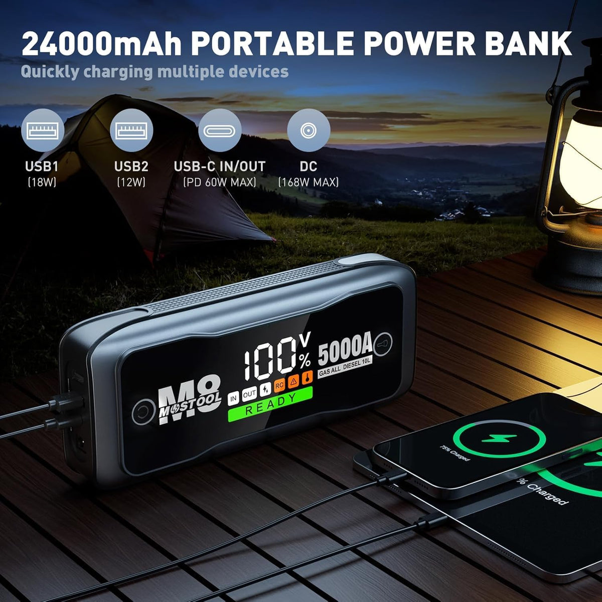 MOSTOOL 5000A Car Jump Starter, 12V Portable Battery Booster, Gray