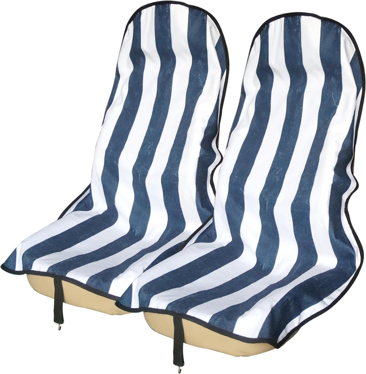 Sweat Towel Car Seat Cover Protector Front Seats for Gym Workout, Running, Swimming, Beach and Hiking, Waterproof Universal Seat Cover for Car, Trucks, Van & SUV (1, White/Blue Stripe, Front)