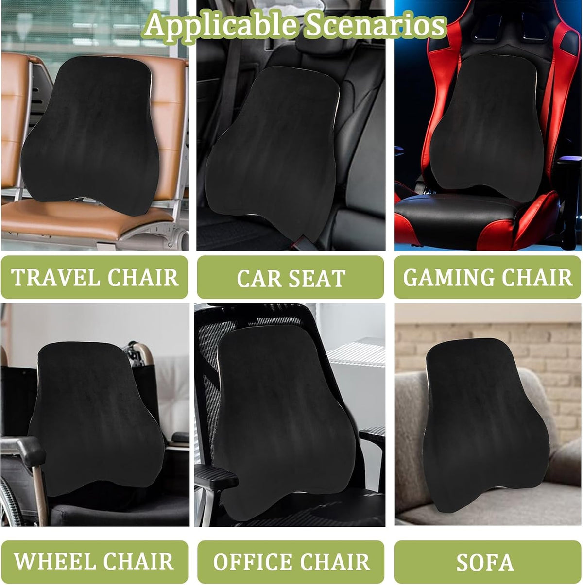 Memory Foam Lumbar Support Pillow For Car Seat,Office Chair,Black1pcs