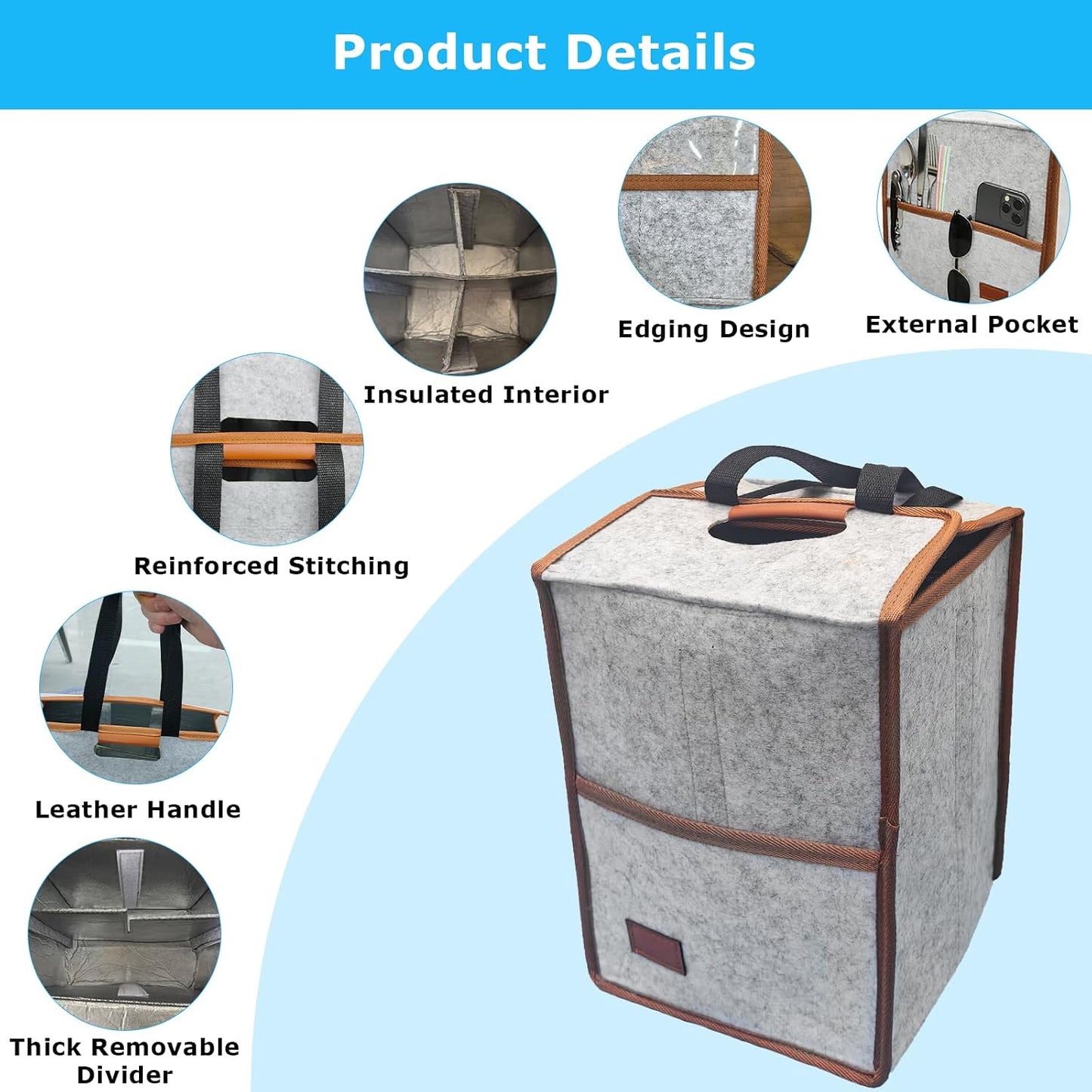 4 Cup Drink Carrier with Handle, Reusable Insulated Cooler Drink Bags for Car Cup Holder,Coffee Carrier Bag with Fixed Dividers, Portable for Car, Travel, Picnic Party, Food Delivery