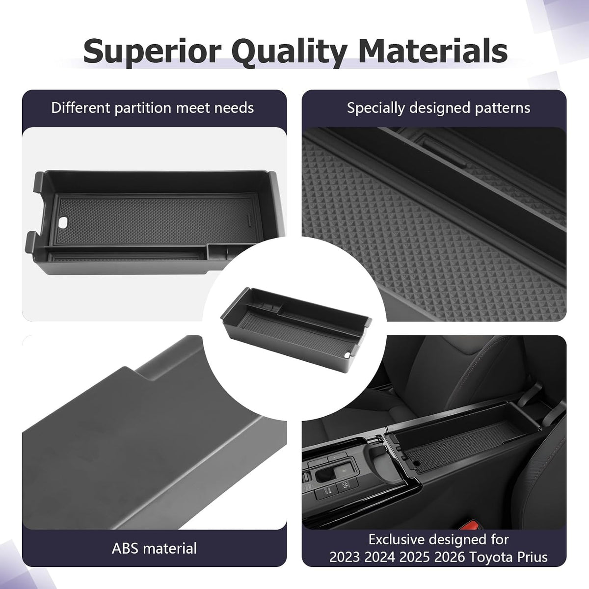LUWU 2026 2027 Prius Center Console Organizer for 2023-2025 2026 2027 Toyota Prius LE/XLE/Limited/Nightshade Accessories Armrest Console Storage Box Glove Organizer Tray ABS Material (Black)