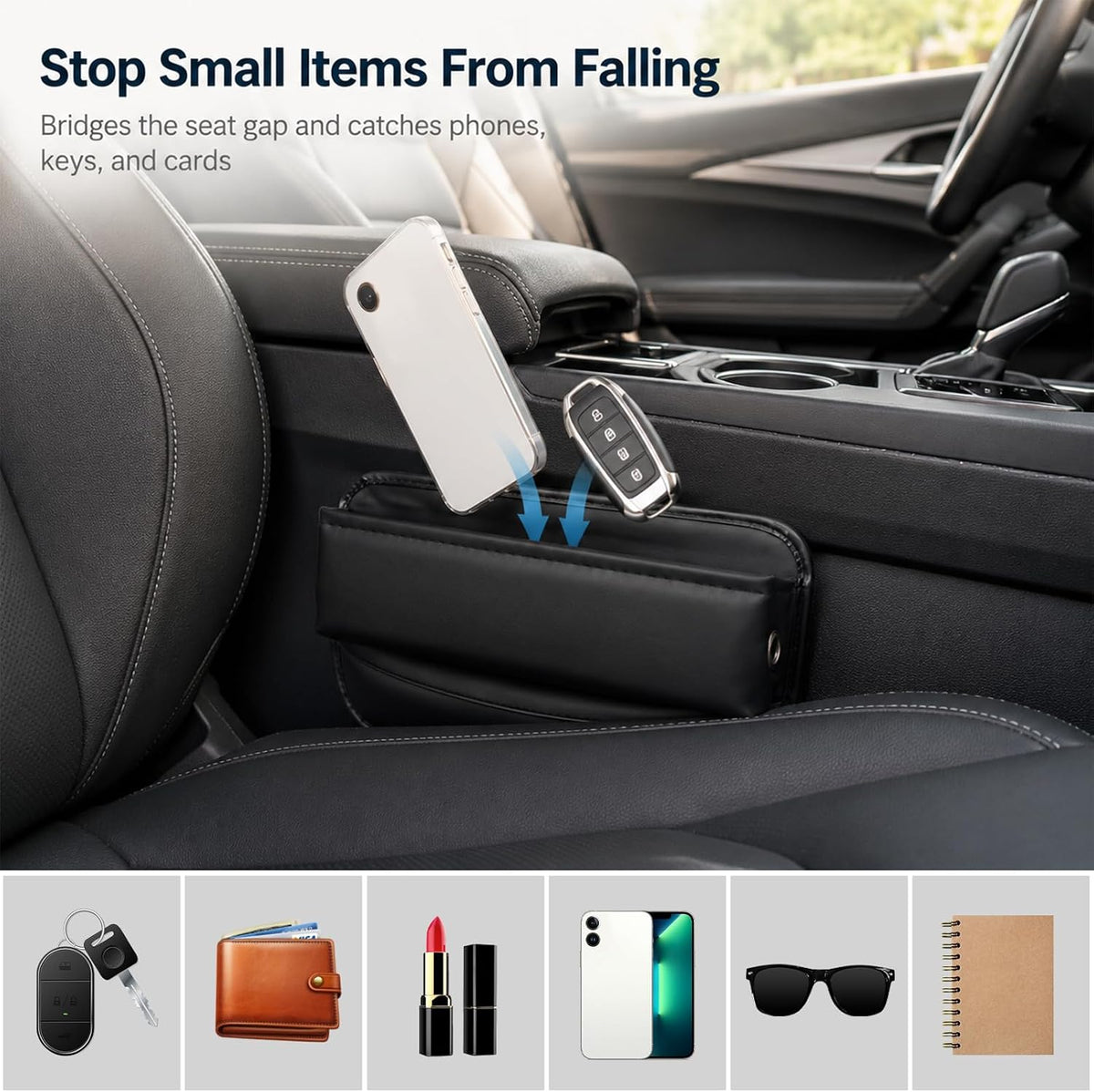 Car Seat Gap Filler Organizer, Premium Leather Console Side Storage Box