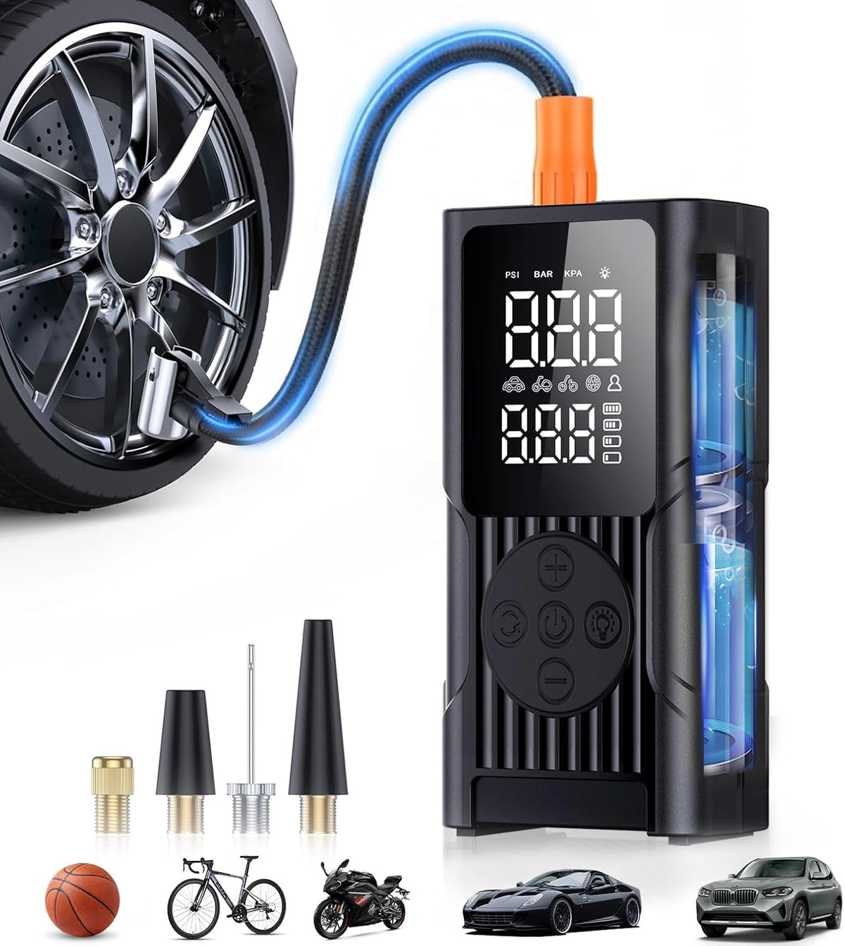 Hafuloky Tire Inflator Portable Air Compressor, 150PSI Cordless Air Pump with Digital Gauge & Auto Shut Off, Electric Bike Pump for Car, Motorcycle, Bicycle and Balls
