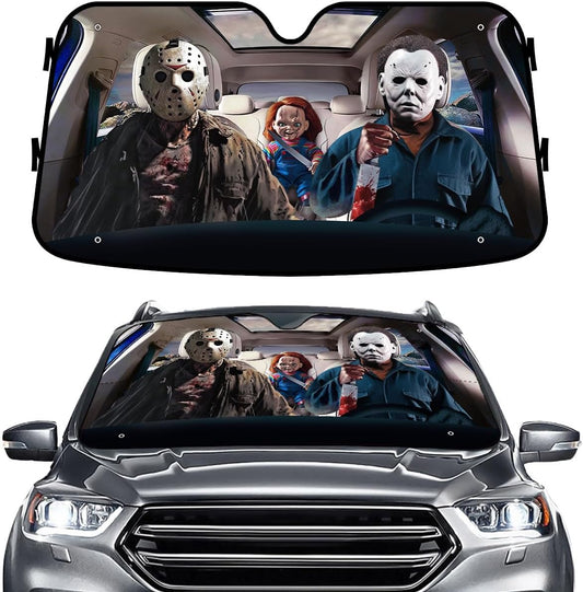 GENANY Horror Movie Character Windshield Sun Shade for Car SUV Truck (55x30 inches), Sun Shade Windshield, Shades for Windows, Protector Blocks UV, Car Décor