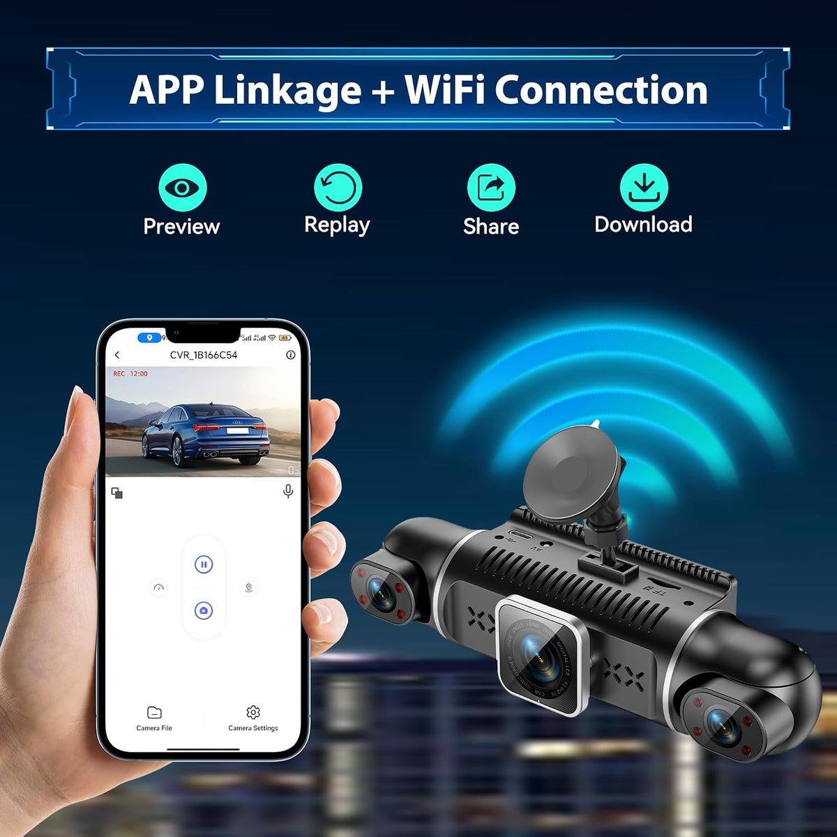 Dash Cam 4 Channel 360° Coverage - Front 4K + Triple 1080P HD Car Camera Built-in WiFi Car Camera with App, G-Sensor/Night Vision/Parking Mode/Loop Recording Free 64GB SD Card