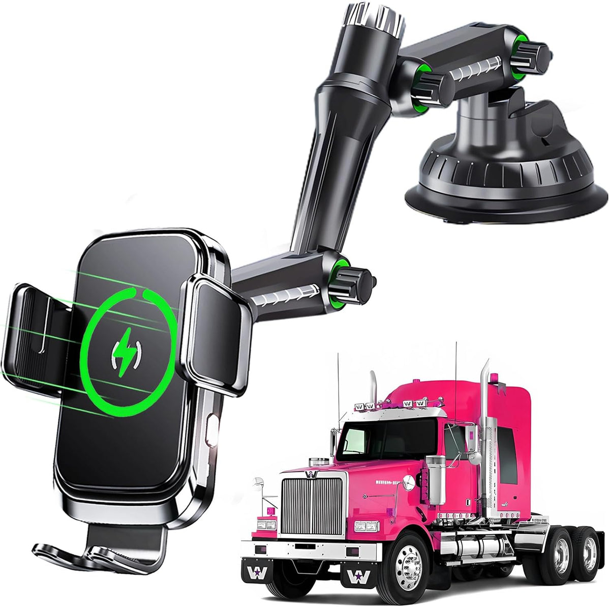 Wireless Car Charger Phone Mount Holder for Truck, 15W Fast Charging