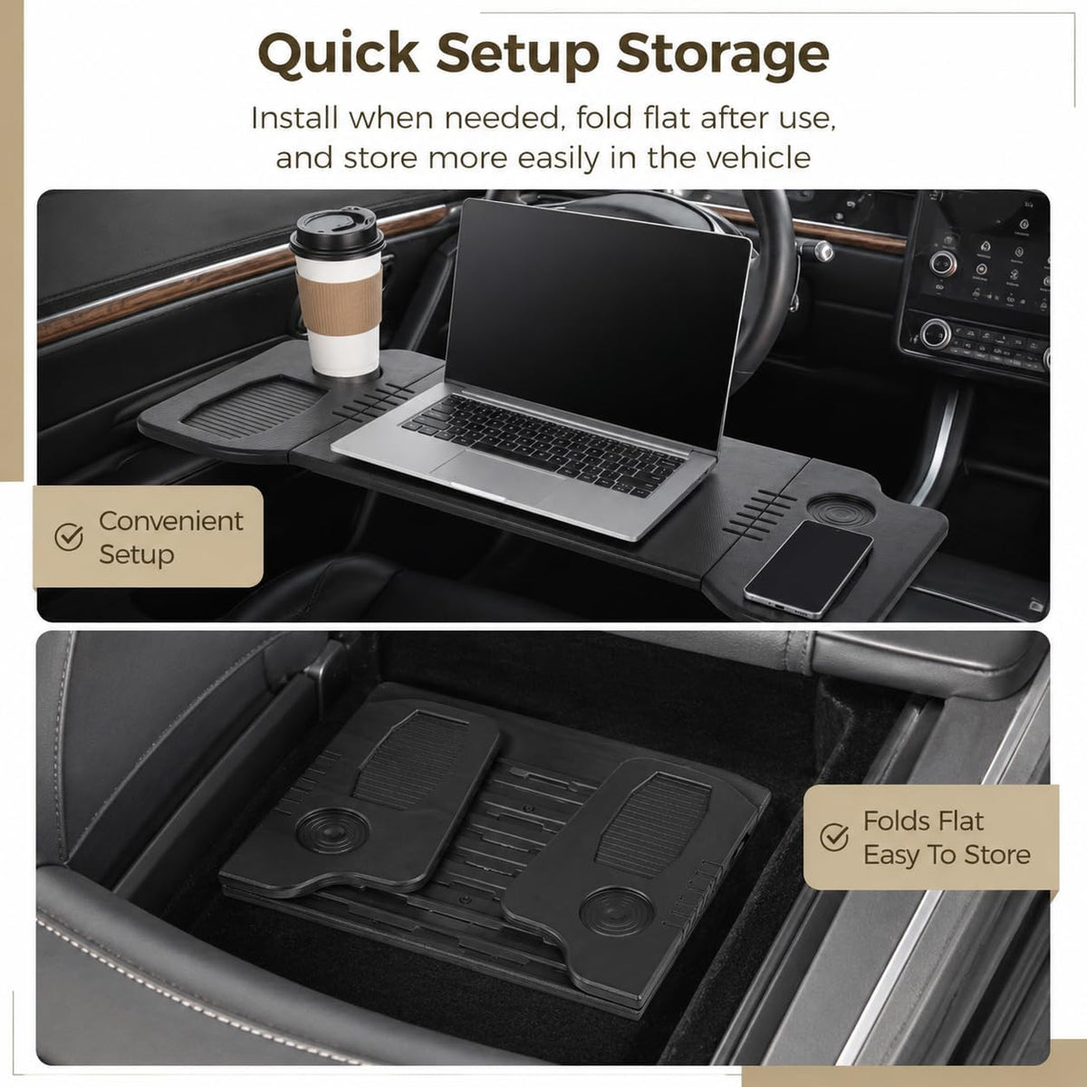 Foldable Car Desk Tray, Expandable Steering Wheel Table