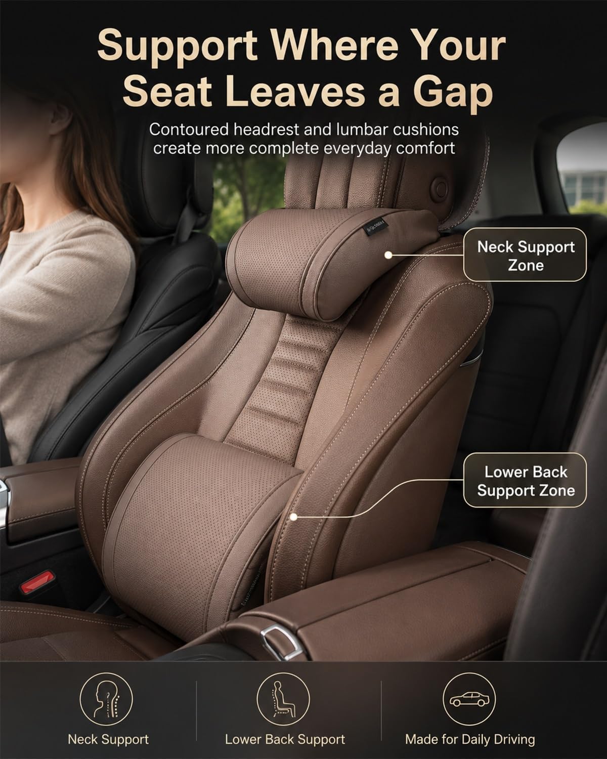 Ergonomic Memory Foam Car Headrest Pillow & Lumbar Neck Support Cushion