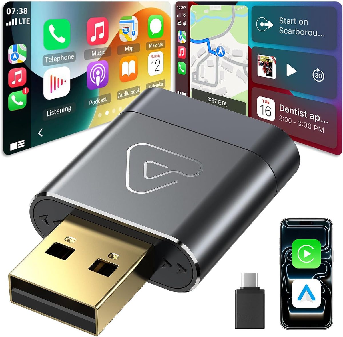 Wireless CarPlay & Android Auto Dongle for Digital Media Receivers Gray