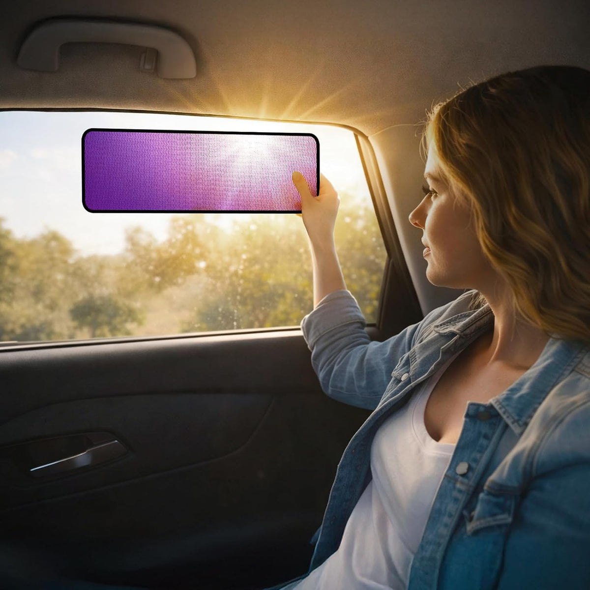 XCBYT Static Cling Window Shades, Semi-Transparent Glare Blocker | Reposition as sun moves to block glare. Clean glass perfectly before use. for Windshield & Side Windows (15.75" x 7.09")