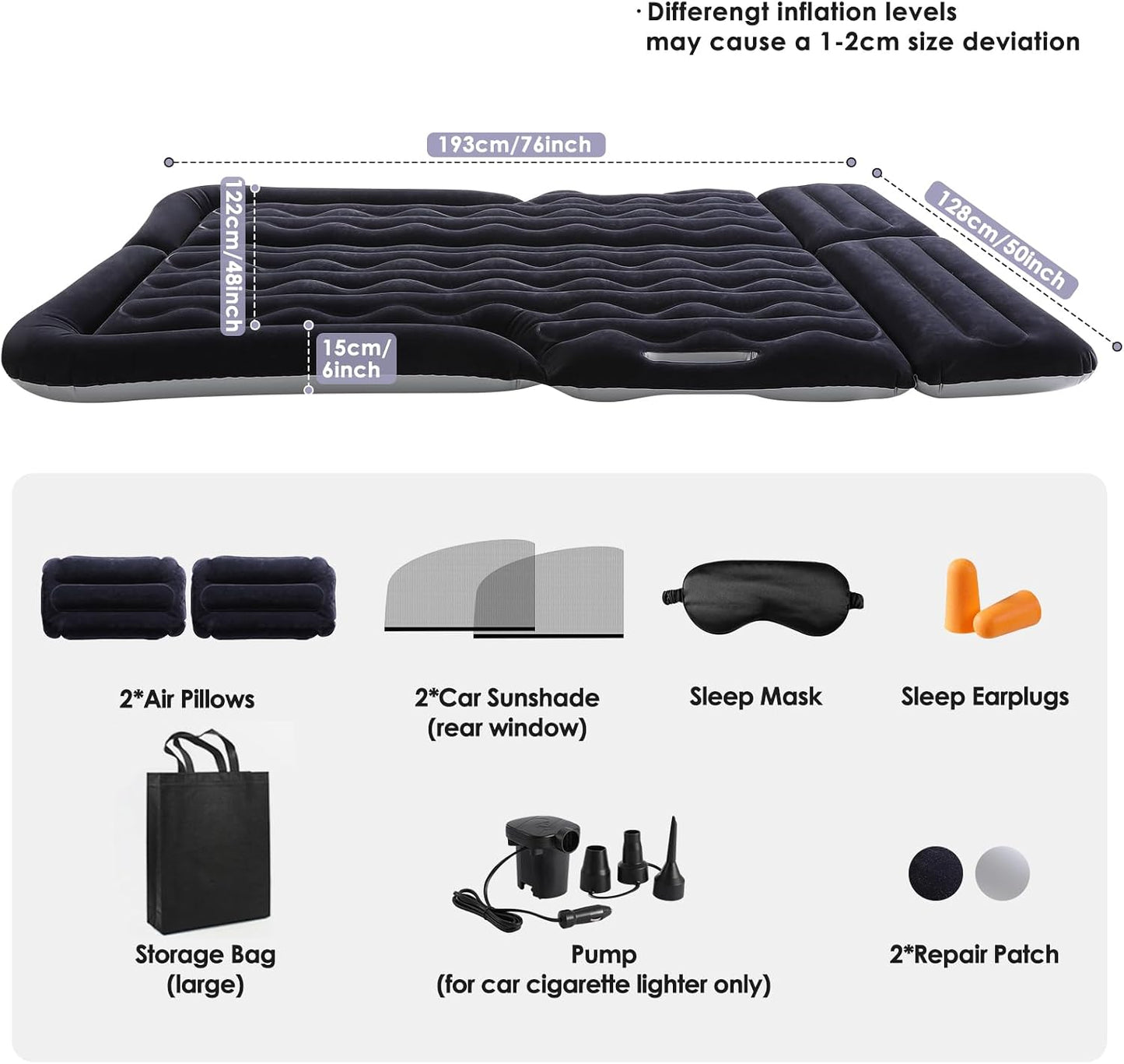 Eooqi Inflatable Car Air Mattress for SUV, Sedan, Truck & Minivan, Back Seat Car Bed for Car Camping & Travel, Portable Mattress with earplugs, Window Screens, Eye Mask & Storage Bags