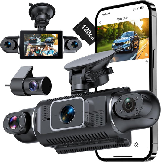 4 Channel Full HD Dash Cam, 2K Front + 1080PSide/Rear Cameras (Black)
