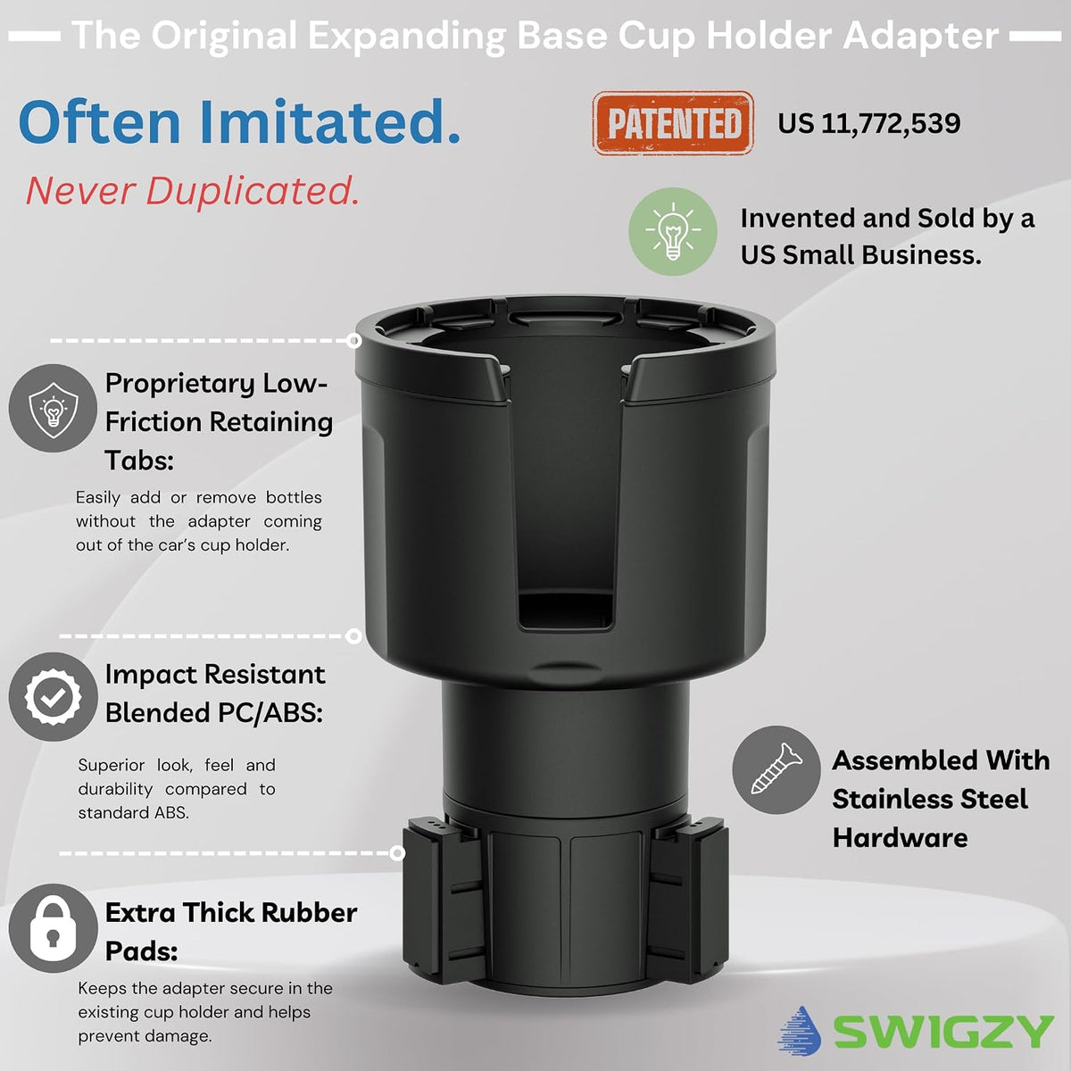 Swigzy Car Cup Holder Expander, Water Bottle Adapter Extender Insert, Black