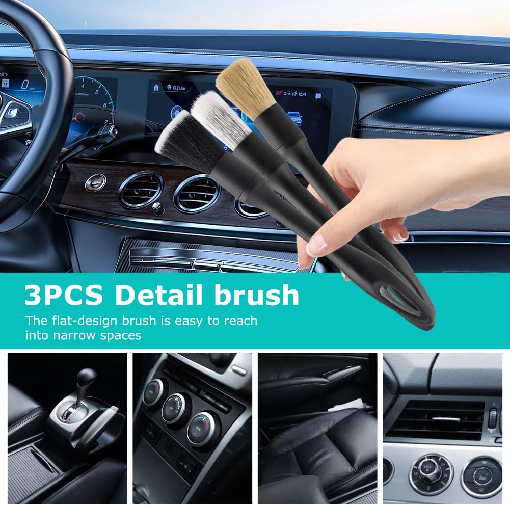 9-Piece Car Wheel & Tire Cleaning Brush Kit, Soft-Bristle Wheel Brushes, Microfiber Flat Brush, Detailing Brushes & Cleaning Pads for Cars, Trucks & SUVs