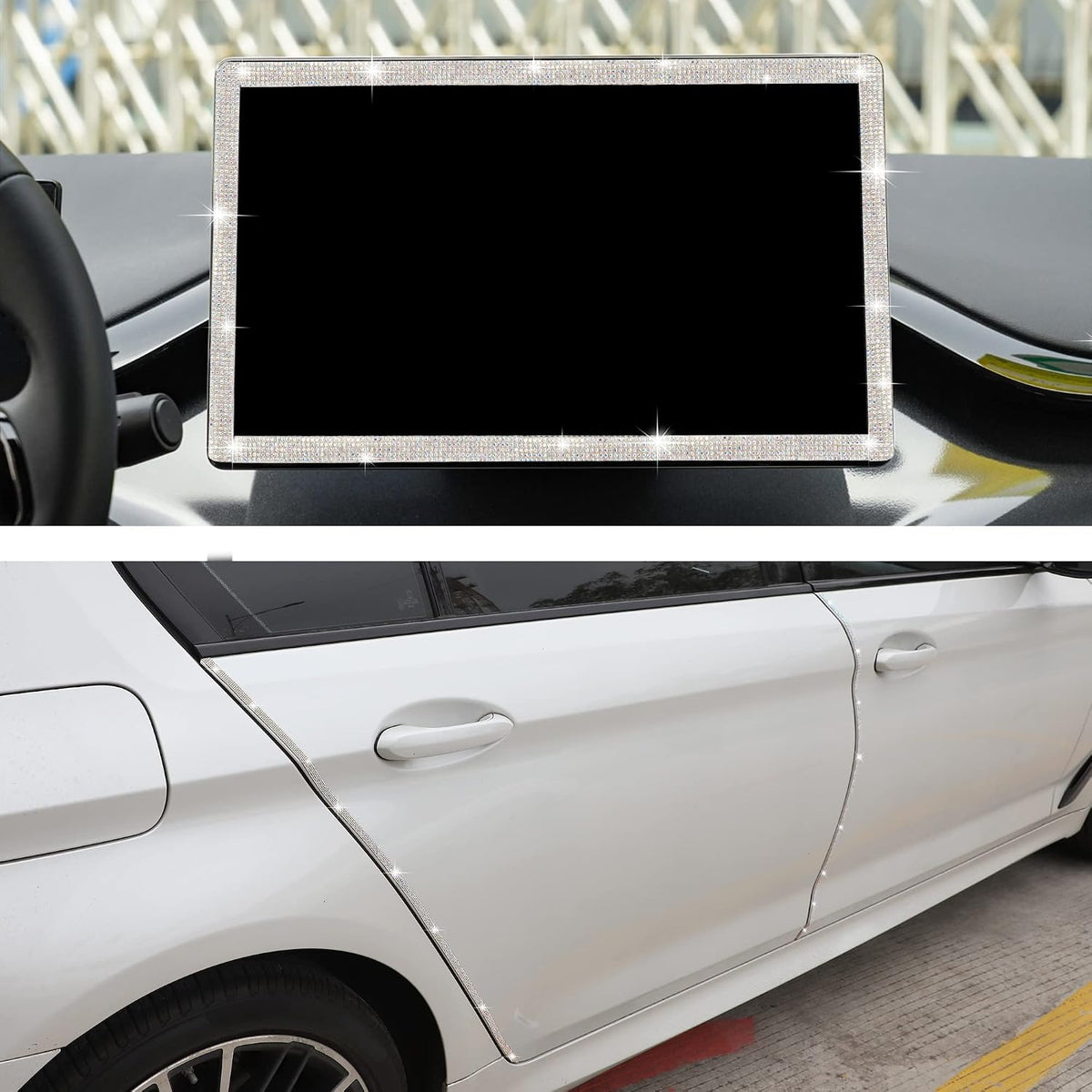 TOMALL Bling Car Door Guard Crash Bumper Crystal Anti-Scratch Strip Sticker Crystals Car Door Bumper Protector Accessory DIY for Interior and Exterior Decoration Styling Accessories AB White