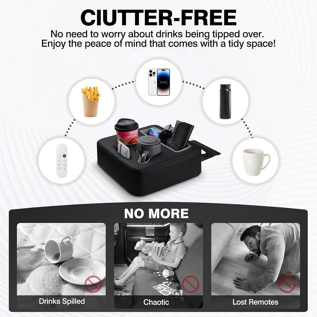 Autorder Back Seat Cup Holder for Car, Couch Cup Holder, Car Truck Boat RV Organizer, Holds Coffee Cups, Books, Phones, Remote Controls - PU Leather Black