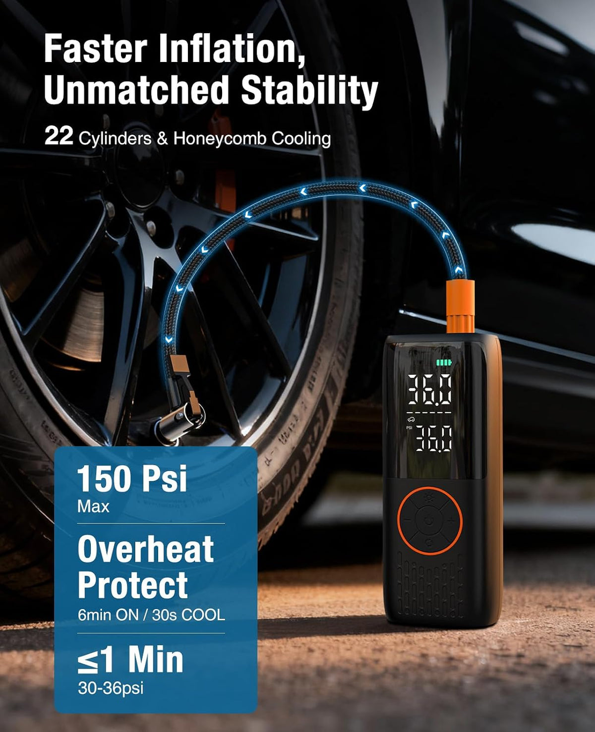 CrestWave Tire Inflator Cordless Dual Power Portable Air Compressor