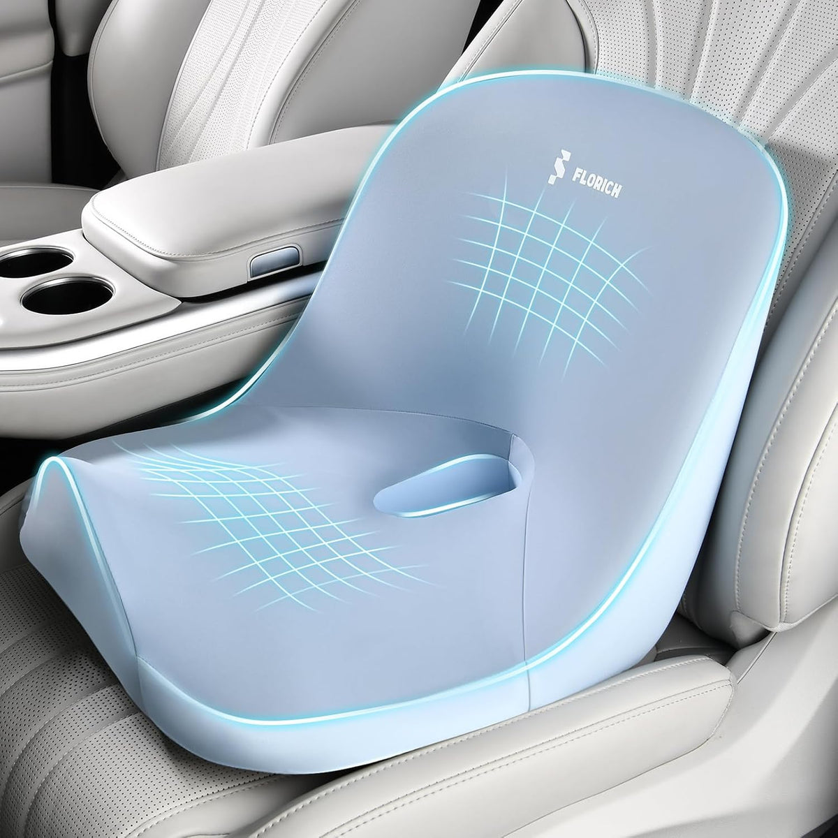 Car Seat Cushion and Lumbar Support Pillow, Larger Memory Foam Seat Cushion, Ergonomic L-Shaped Design Cushion for Back Pain Relief, Non-Slip Driving Cushion for Car, Office, Truck, Gifts for Mom-Blue