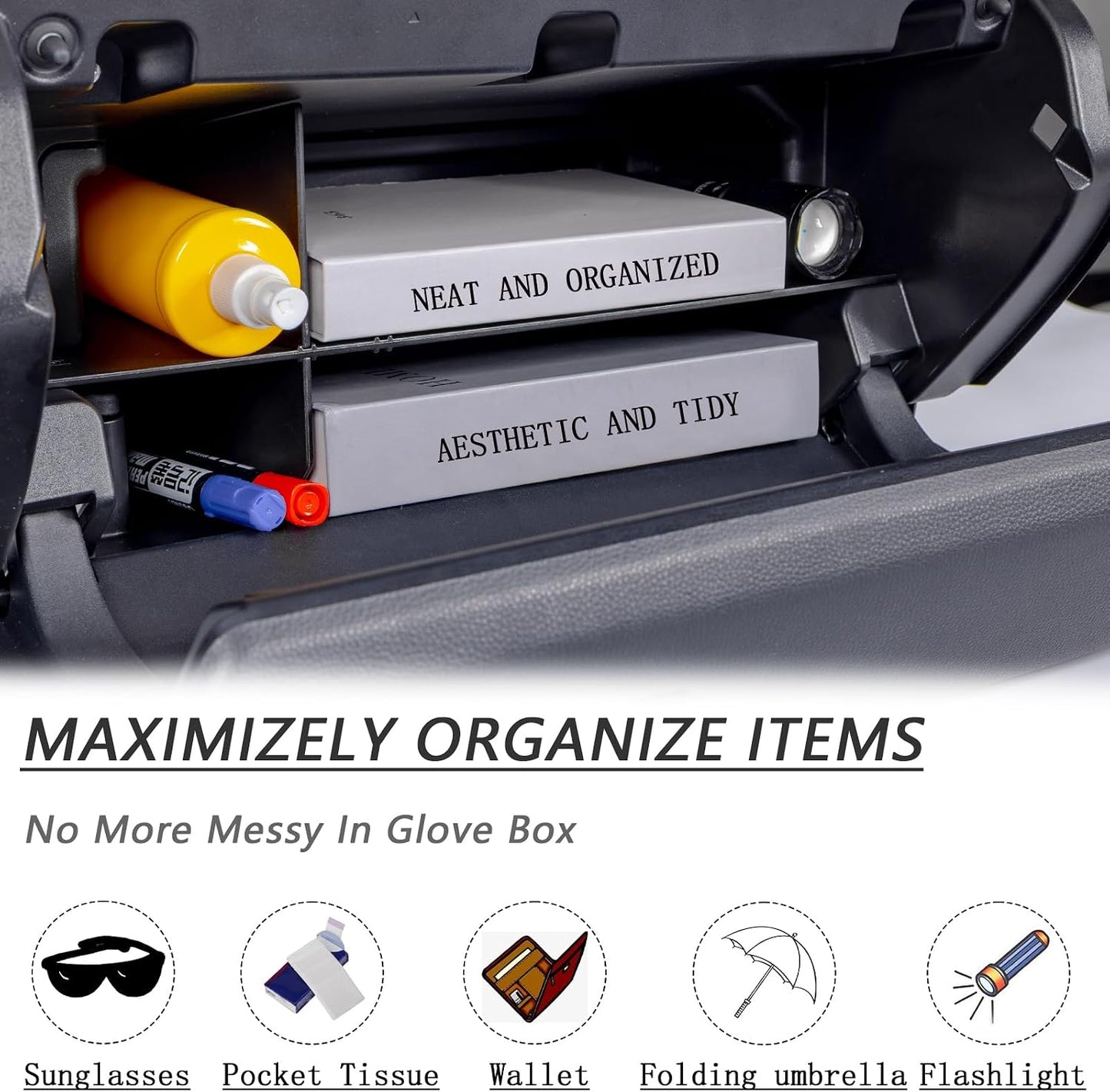 JDMCAR Glove Box Organizer Compatible with 2025 2026 Toyota 4Runner Accessories, ABS Black Materials Insert Storage Glove Box Compartment Divider Tray