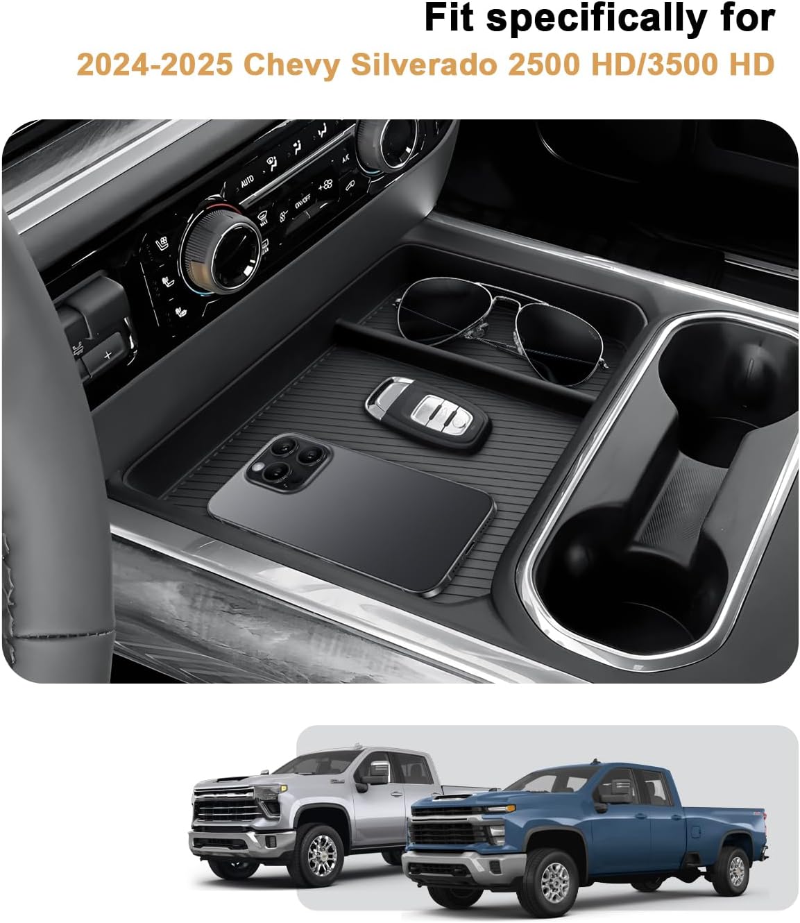 2026 Silverado HD Center Console Organizer - For 2024-2026 Chevy Silverado 2500 HD/3500 HD Accessories TPE Center Console Organizer - Under Screen Organizer Only Fit Full Console w/Bucket Seats