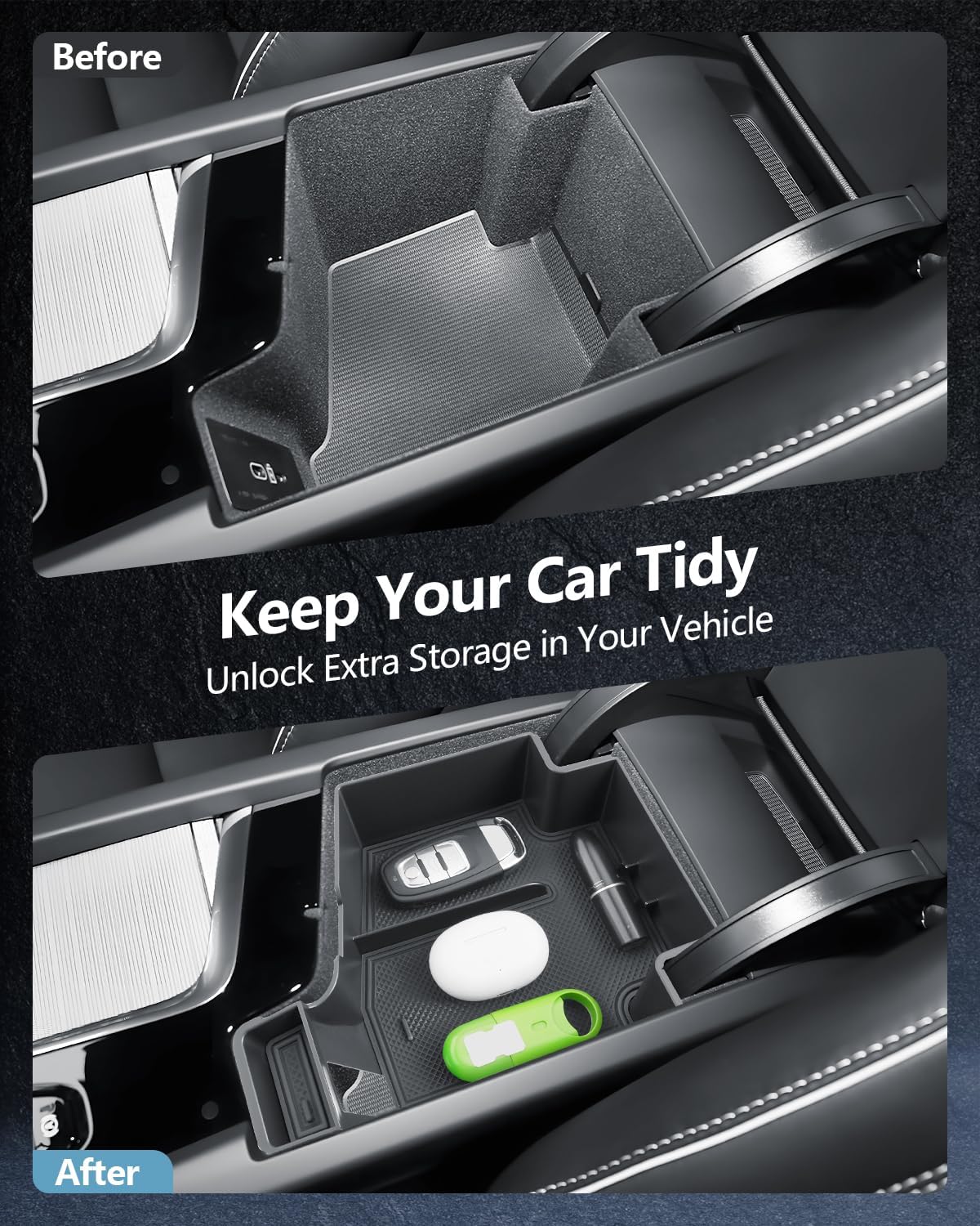 SKTU 2-Pack for 2026 Volvo XC60 Center Console Organizer for 2026+ Volvo XC60 (Core/Plus/Ultra) Wireless Charging Mat & Console Tray Volvo XC60 2026 Accessories ABS Insert Console Tray XC60 Rubber Pad