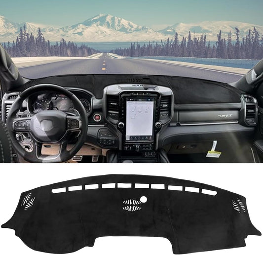 Flannel Dashboard Cover Dash Cover Mat Compatible with Dodge Ram 1500 2500 3500 2019-2024 2025 Accessories Center Console Dash Board Cover Protector Sunshade Windshield Glare Black