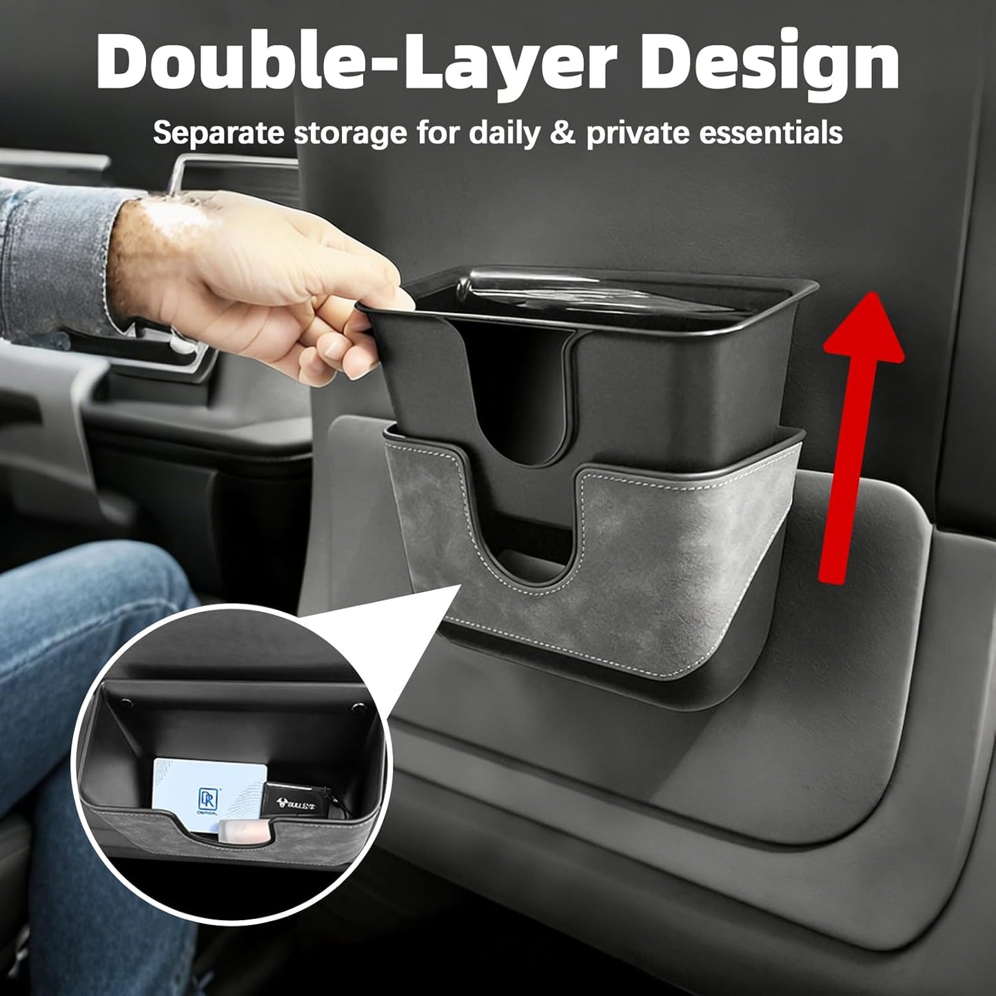 Small Car Trash Can with Double-Layer Design,Leakproof Hanging Car Trash Bin with Large Capacity & Elastic Back Clip,Multi-Purpose Automotive Garbage Can,Vehicle Garbage Bin for SUV Truck (Black)