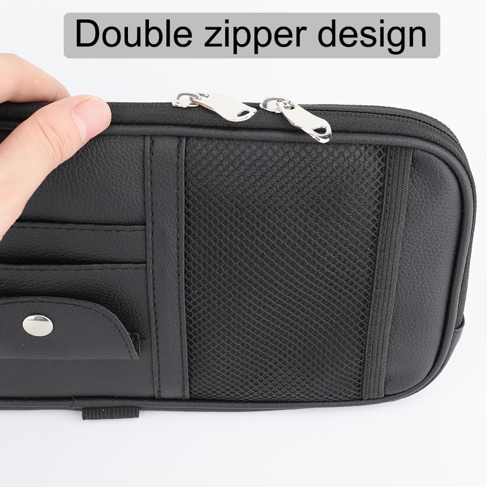 Car Sun Visor Organizer, Auto Interior Accessories Pocket Organizer - Car Truck SUV Storage Pouch Holder, with Multi-Pocket Net Zipper (Black)