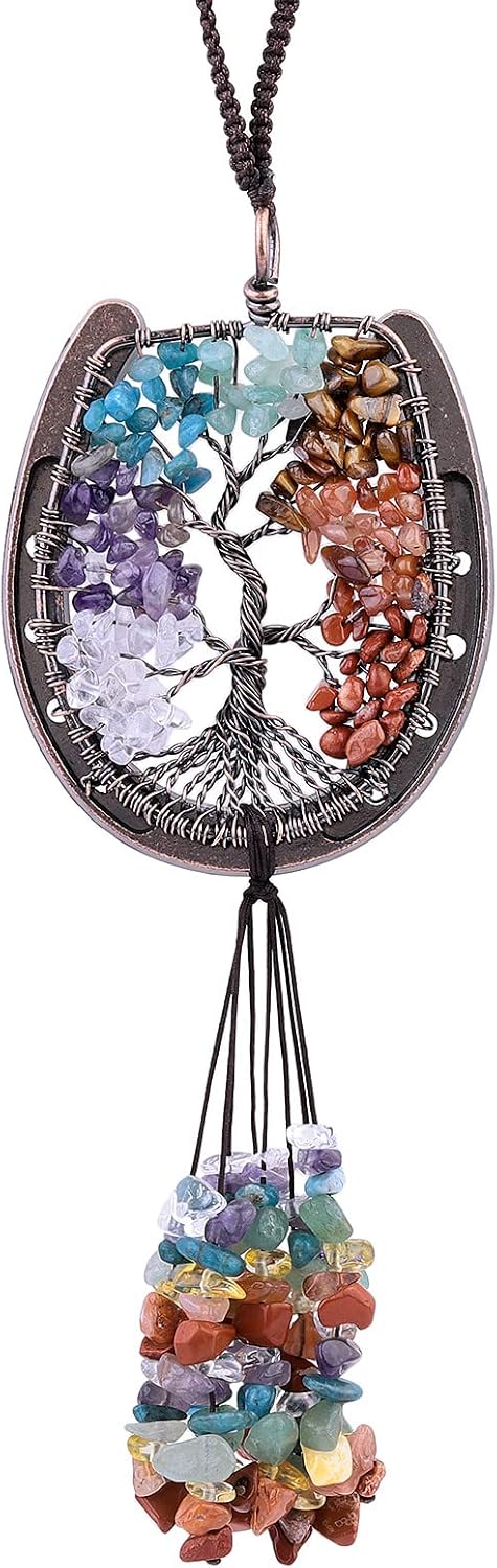 mookaitedecor Horseshoe Tree of Life Hanging Ornament Car Rear View Mirror