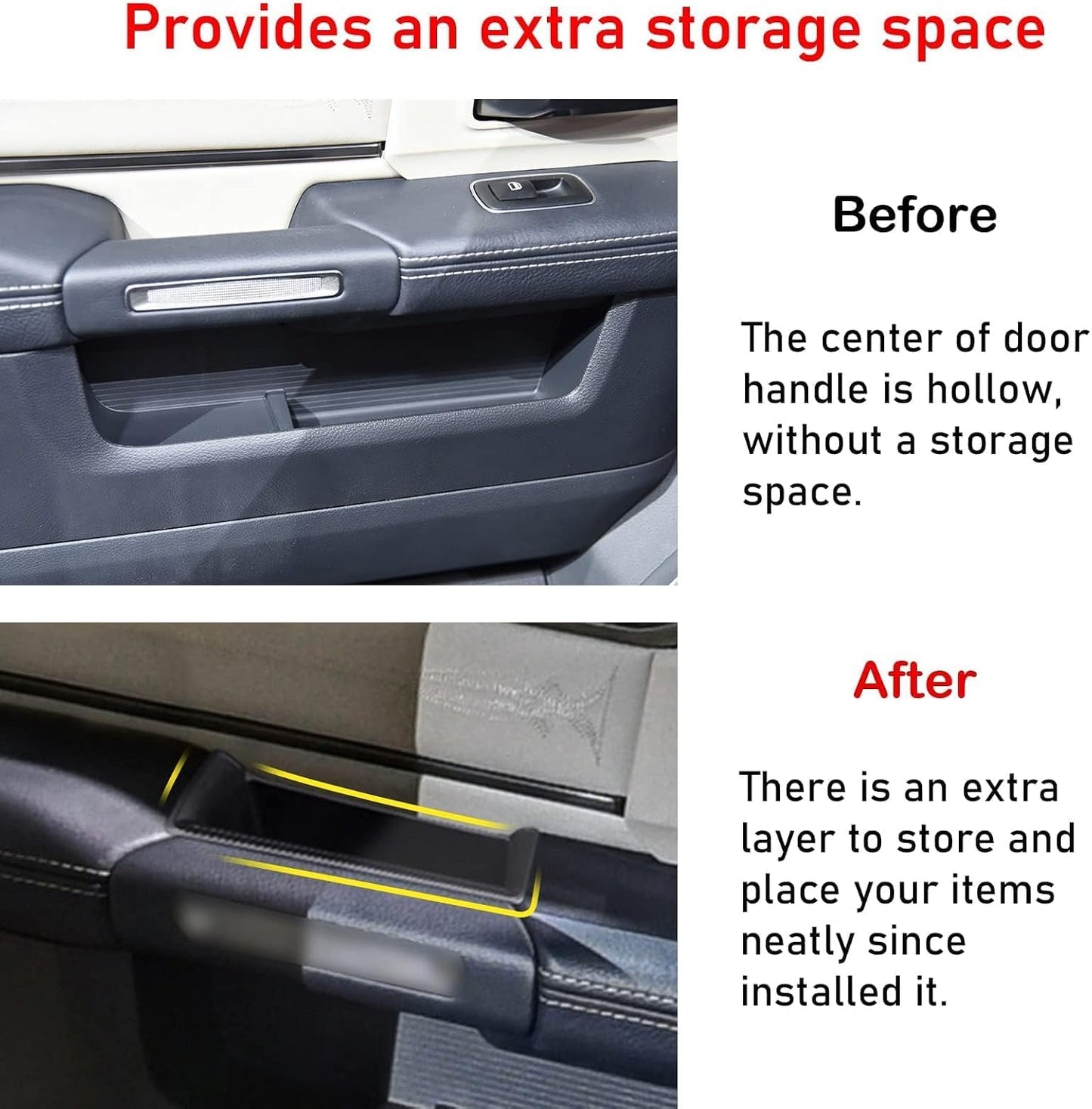 TTCR-II for Ram 1500 Door Side Organizer Tray 2019 2020 2021 2022 2023 2024 2025 2026, for Ram 1500 Door Pocket Insert 4 Pcs with White-Lines Mats (Does not fit 2500 3500)